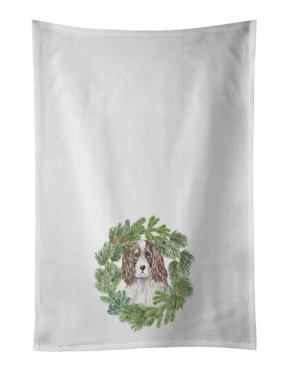 Buy this English Springer Spaniel Red and White Christmas Wreath White Kitchen Towel Set of 2