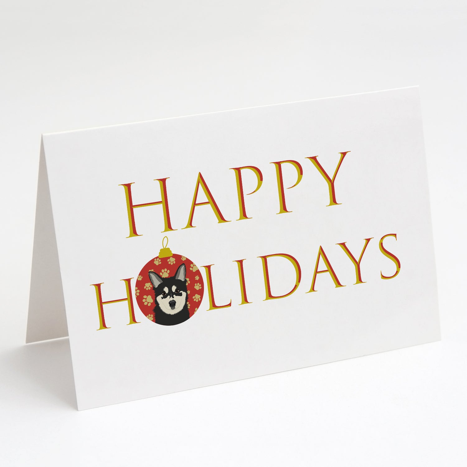 Buy this Shiba Inu Husky Mix Happy Holidays Greeting Cards and Envelopes Pack of 8