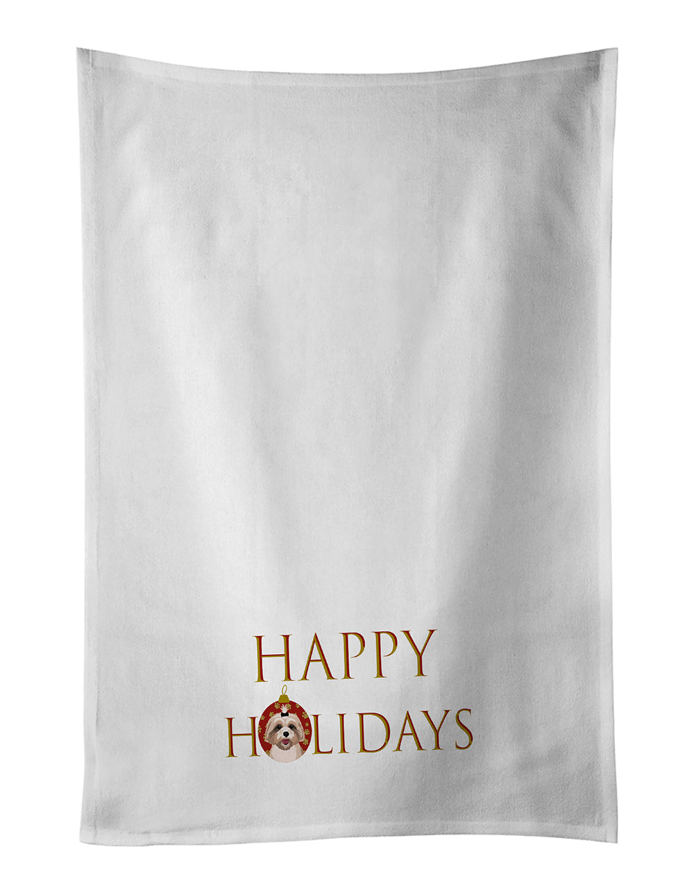 Buy this Shih-Tzu Gold #2 Happy Holidays White Kitchen Towel Set of 2