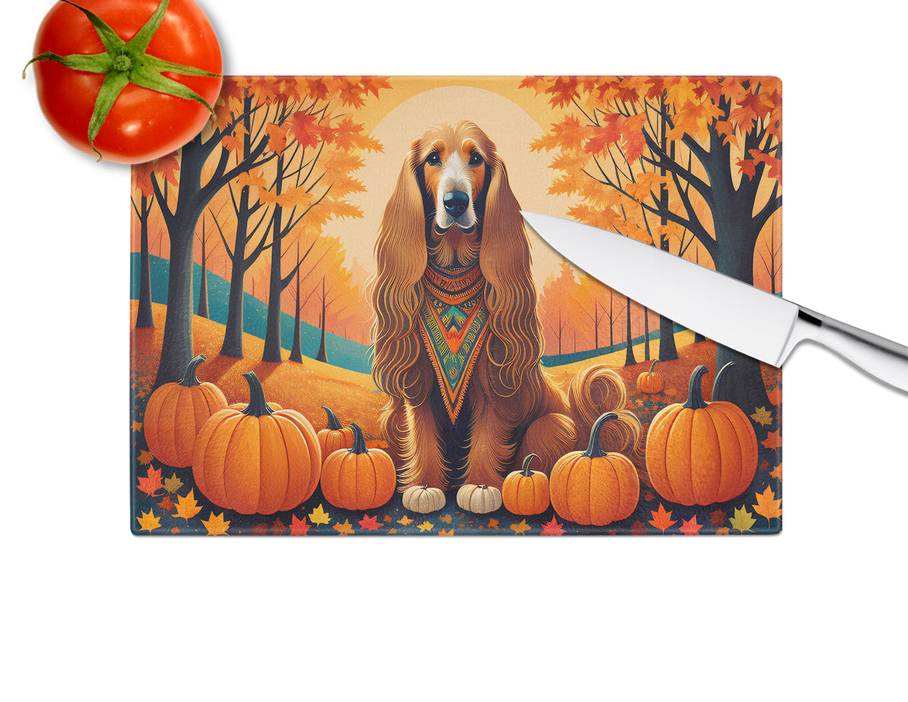 Afghan Hound Fall Glass Cutting Board Large  the-store.com.