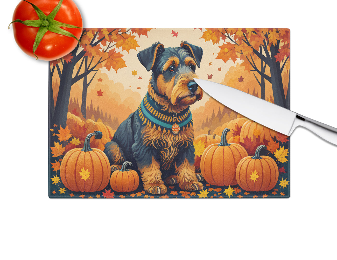 Airedale Terrier Fall Glass Cutting Board Large  the-store.com.