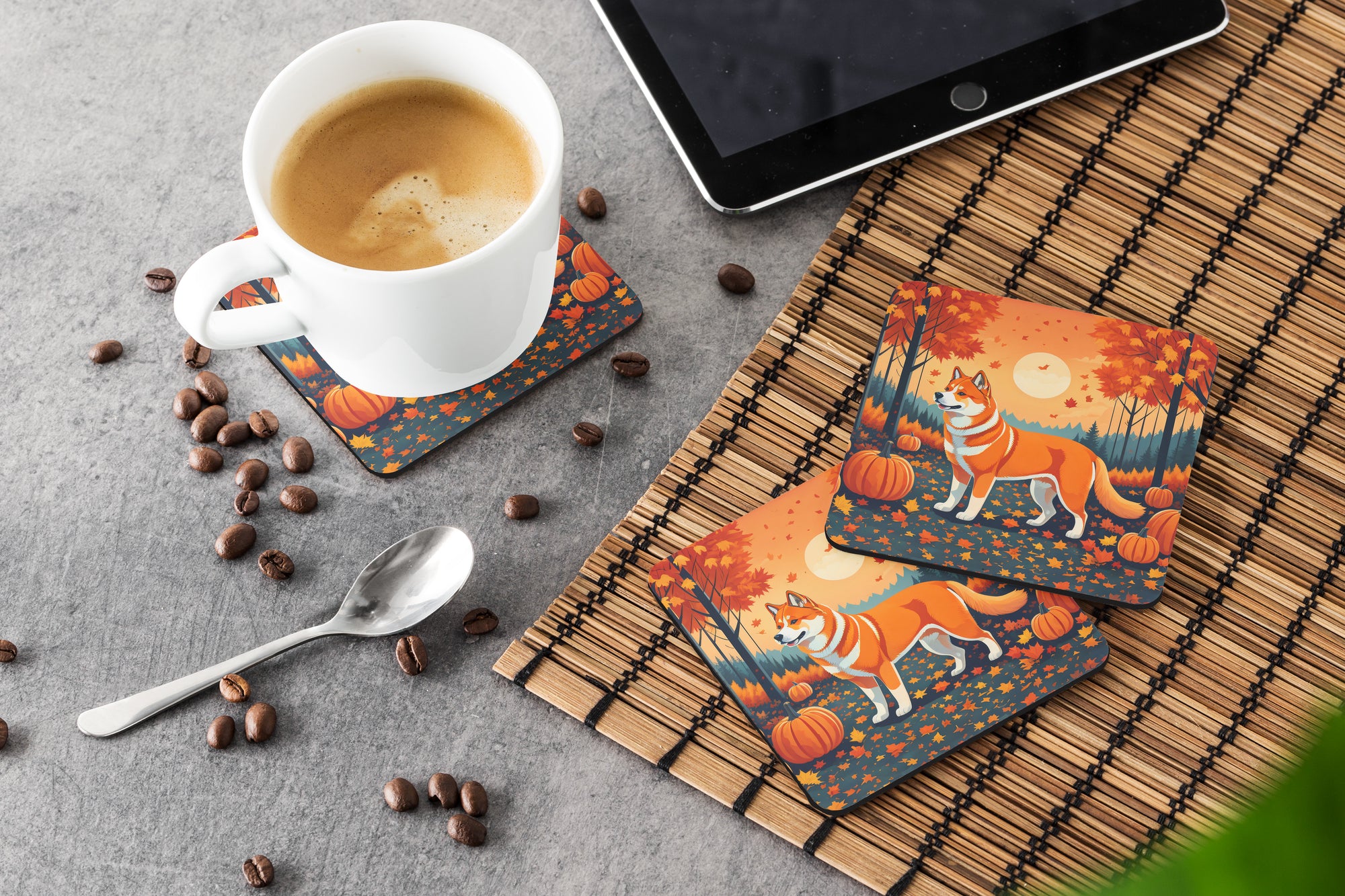 Akita Fall Foam Coaster Set of 4  the-store.com.