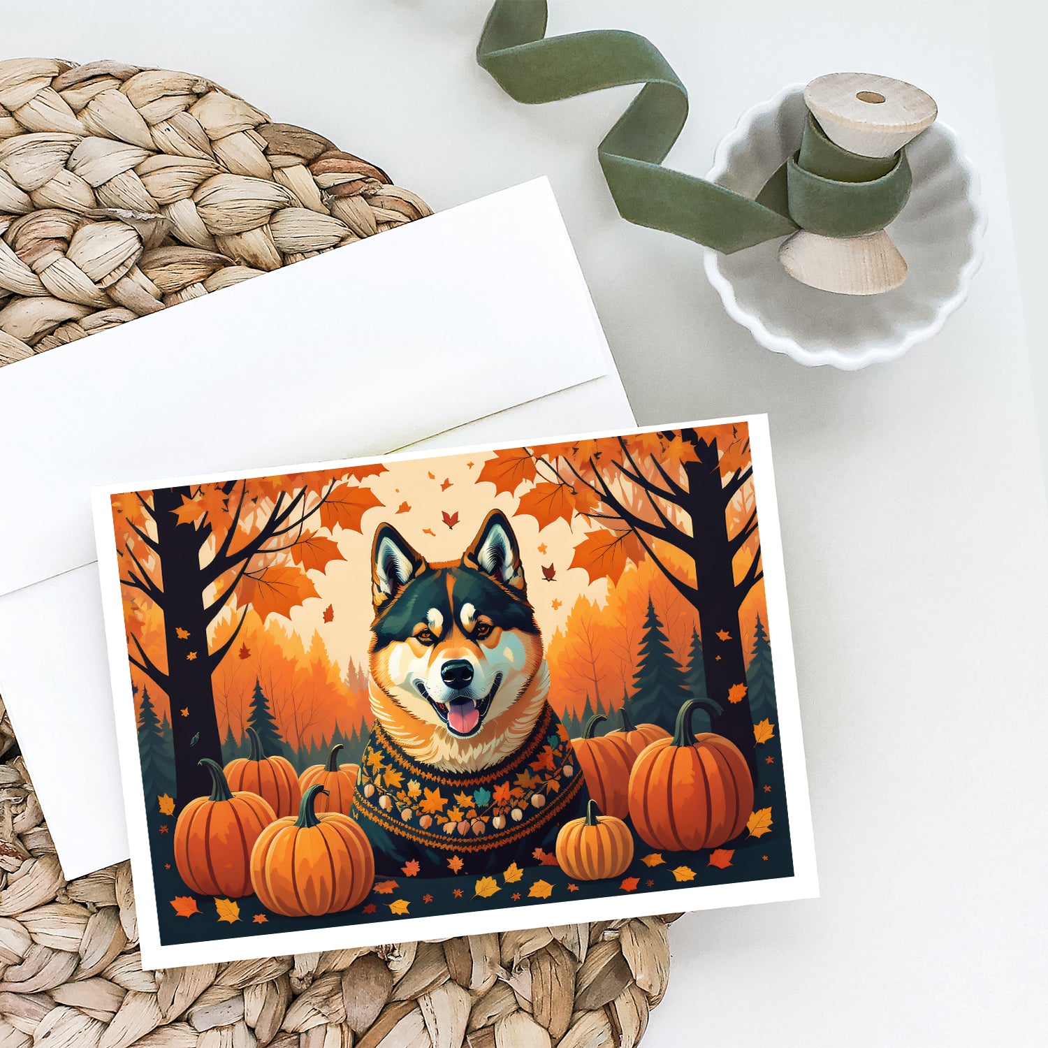 Akita Fall Greeting Cards and Envelopes Pack of 8  the-store.com.