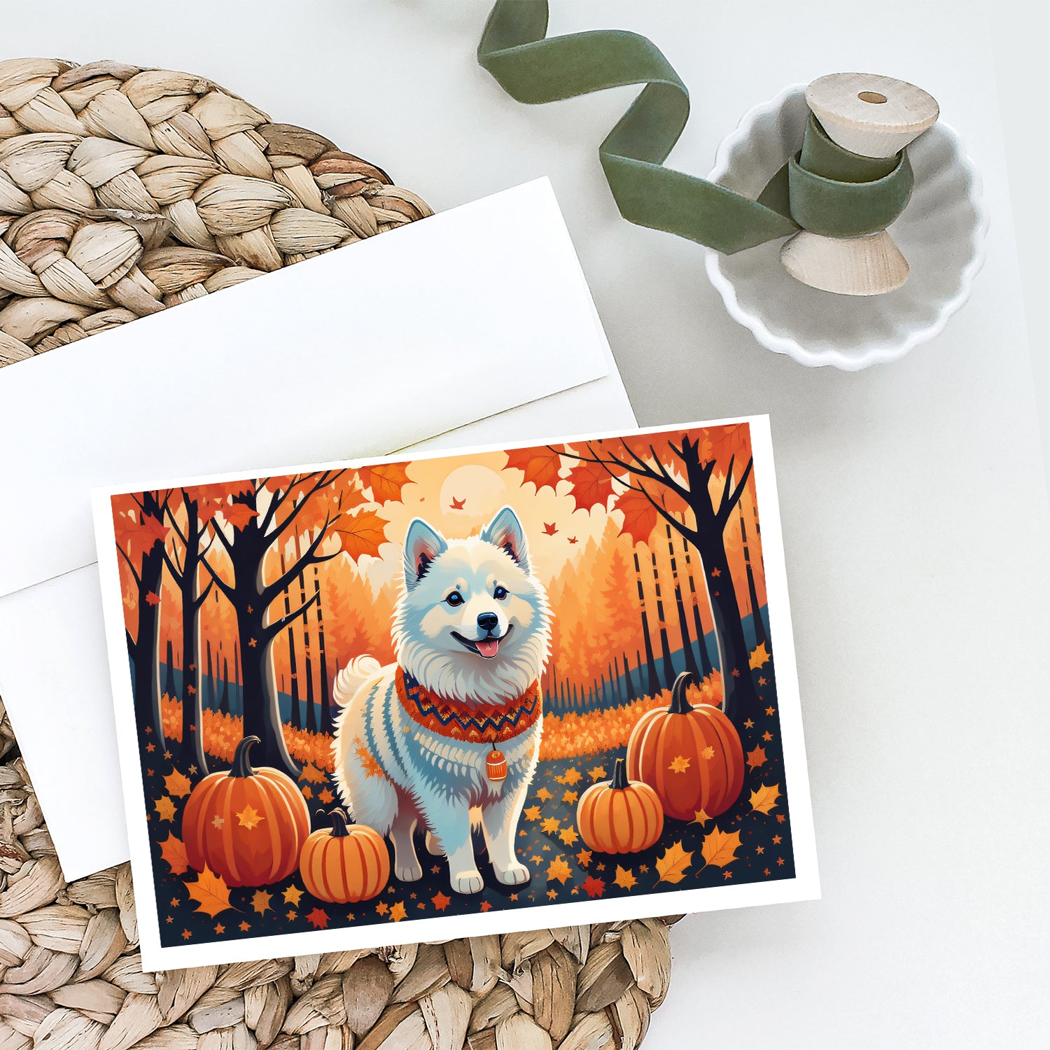 American Eskimo Fall Greeting Cards and Envelopes Pack of 8  the-store.com.