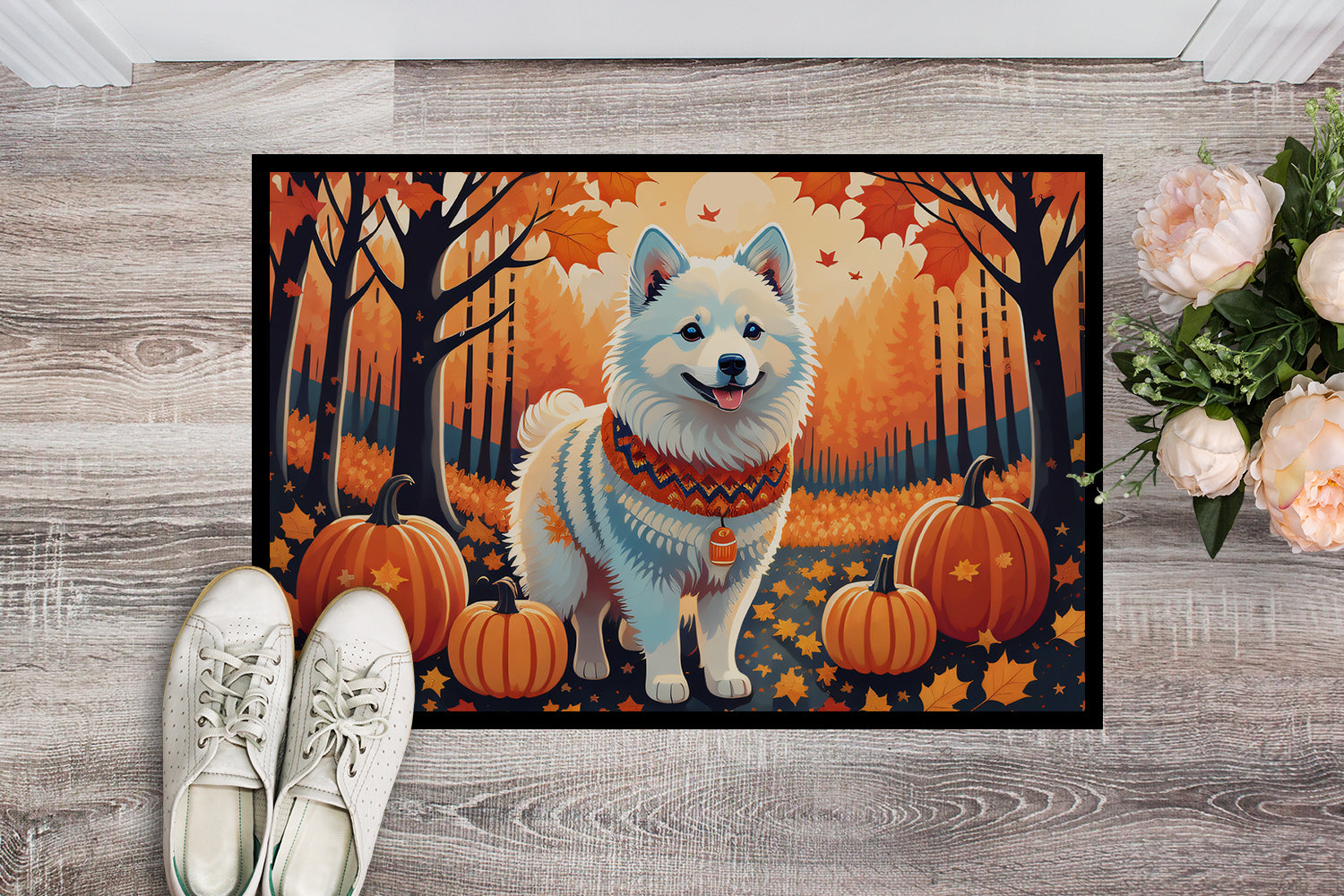 American Eskimo Fall Indoor or Outdoor Mat 24x36  the-store.com.