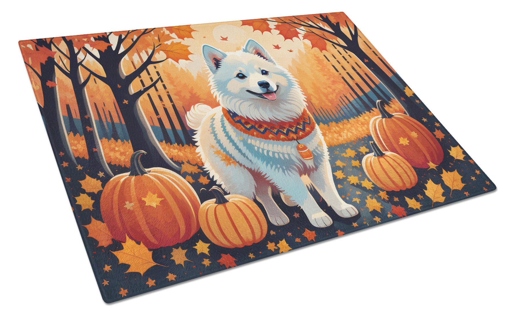 Buy this American Eskimo Fall Glass Cutting Board Large