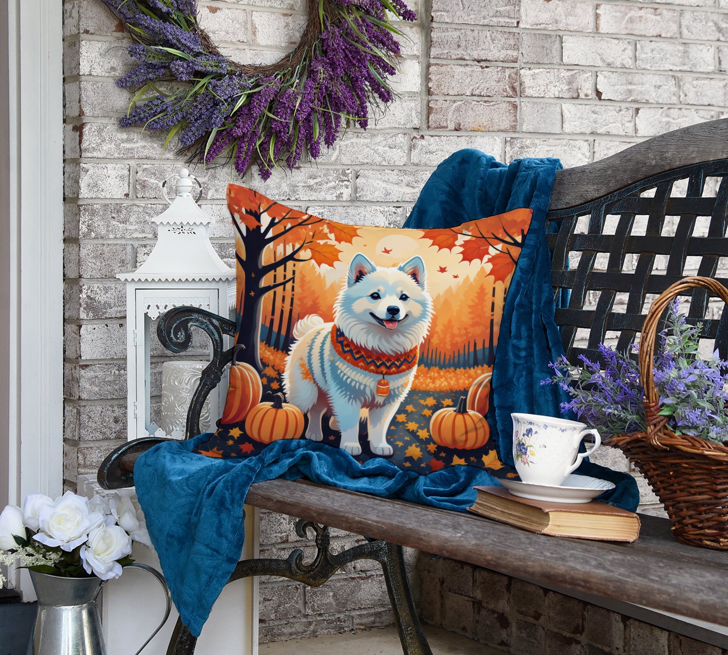 American Eskimo Fall Fabric Decorative Pillow