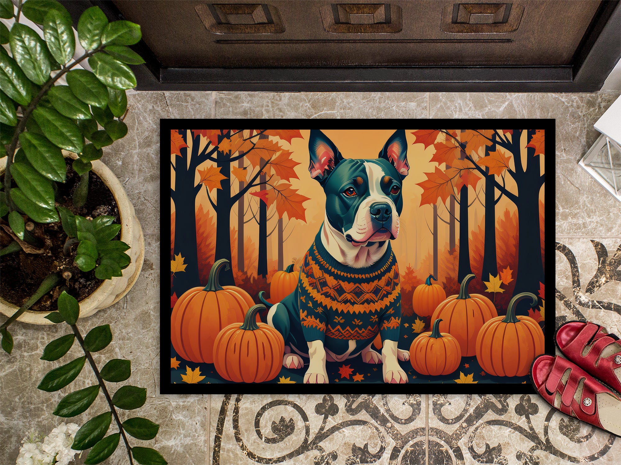 Pit Bull Terrier Fall Indoor or Outdoor Mat 24x36  the-store.com.