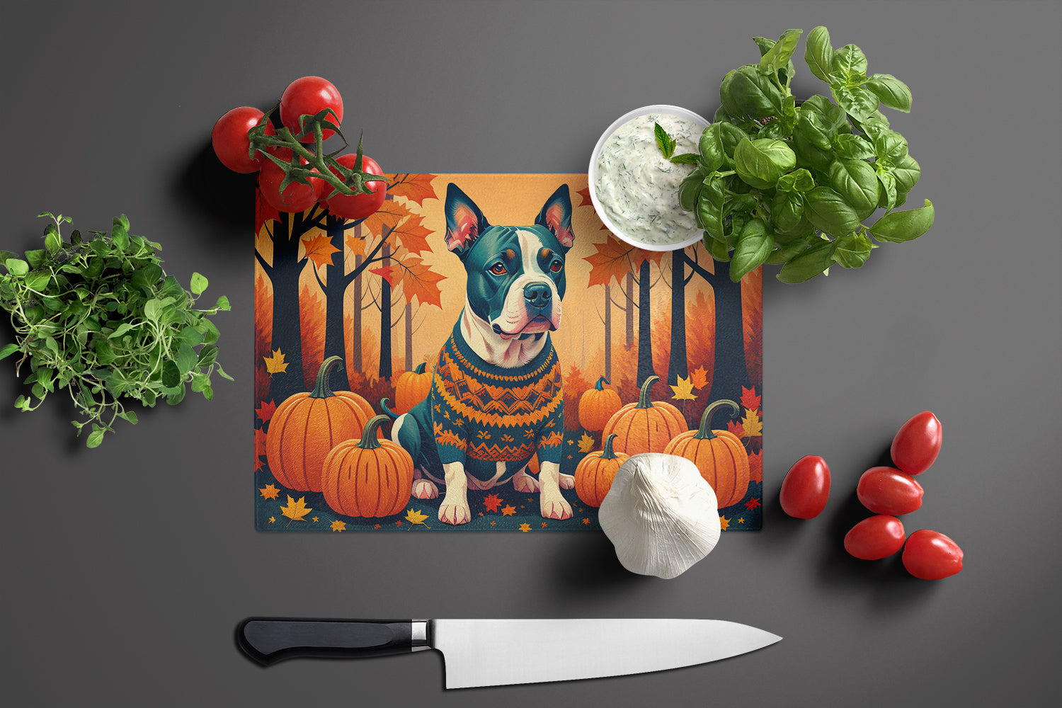 Pit Bull Terrier Fall Glass Cutting Board Large  the-store.com.