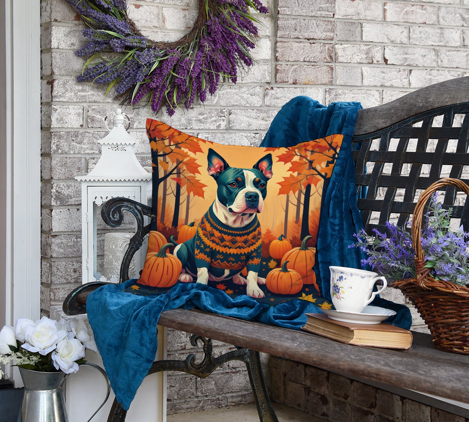 Pit Bull Terrier Fall Fabric Decorative Pillow  the-store.com.