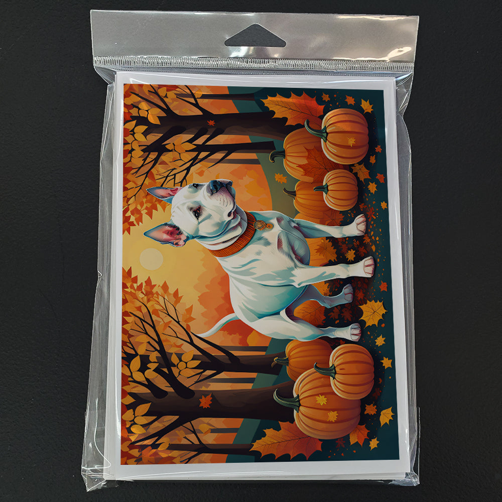 White Pit Bull Terrier Fall Greeting Cards and Envelopes Pack of 8