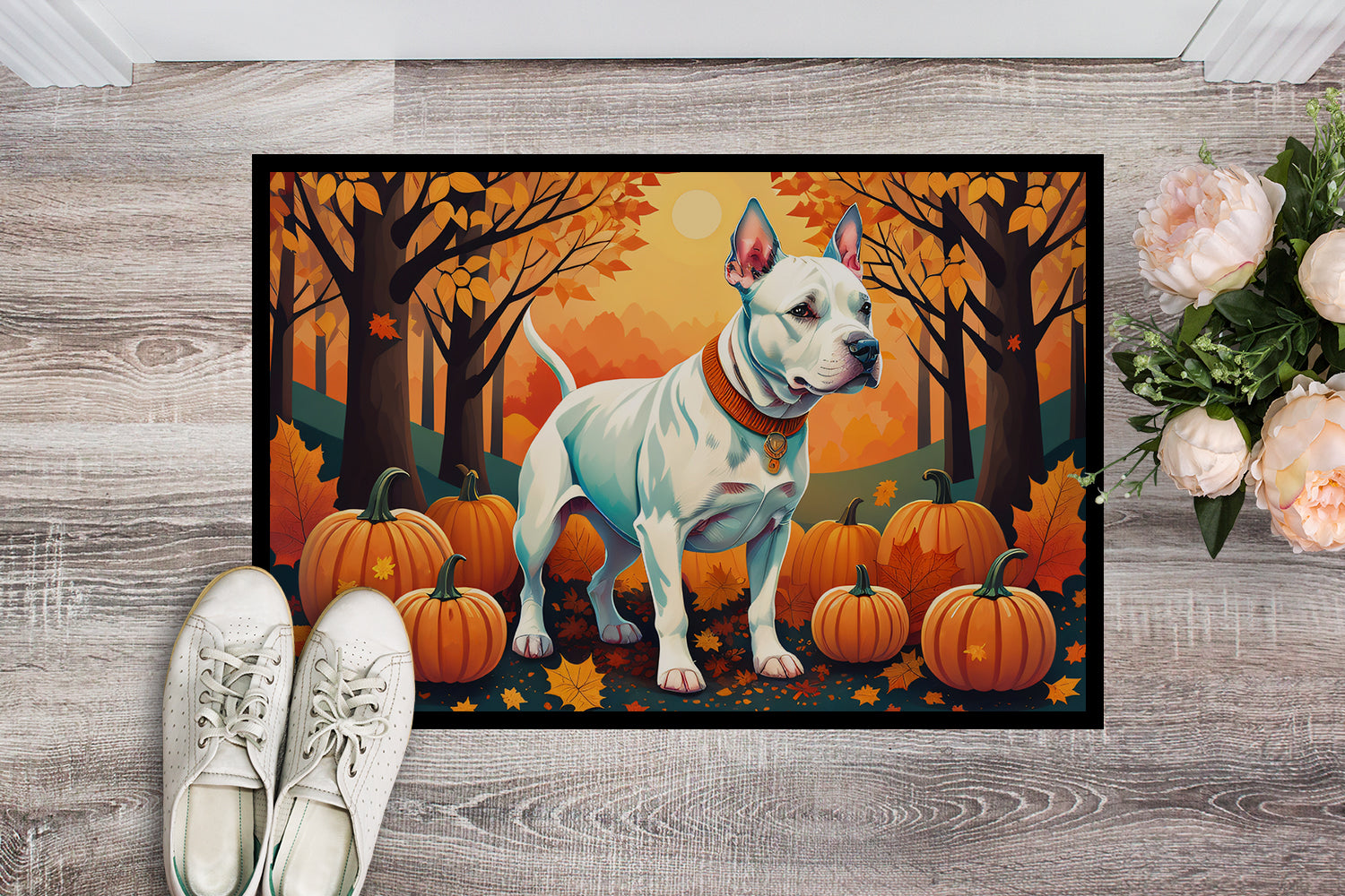 White Pit Bull Terrier Fall Doormat 18x27  the-store.com.