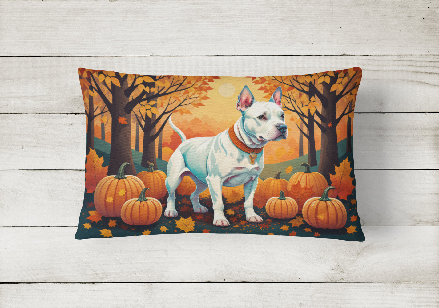 White Pit Bull Terrier Fall Fabric Decorative Pillow  the-store.com.