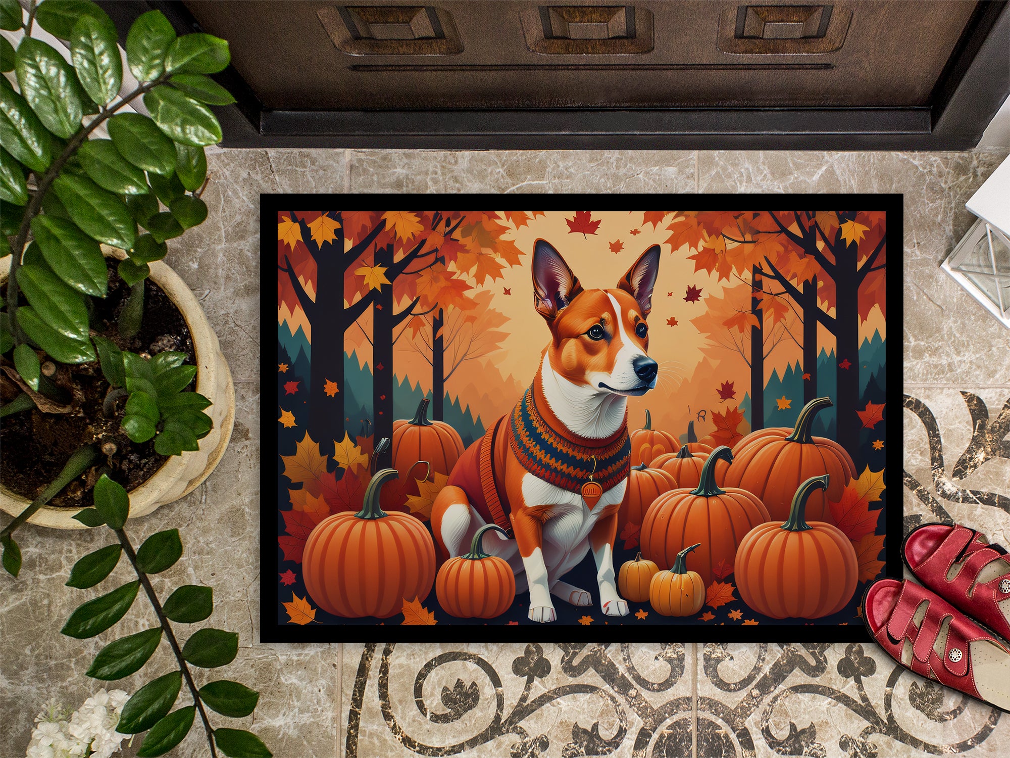 Red Basenji Fall Indoor or Outdoor Mat 24x36  the-store.com.