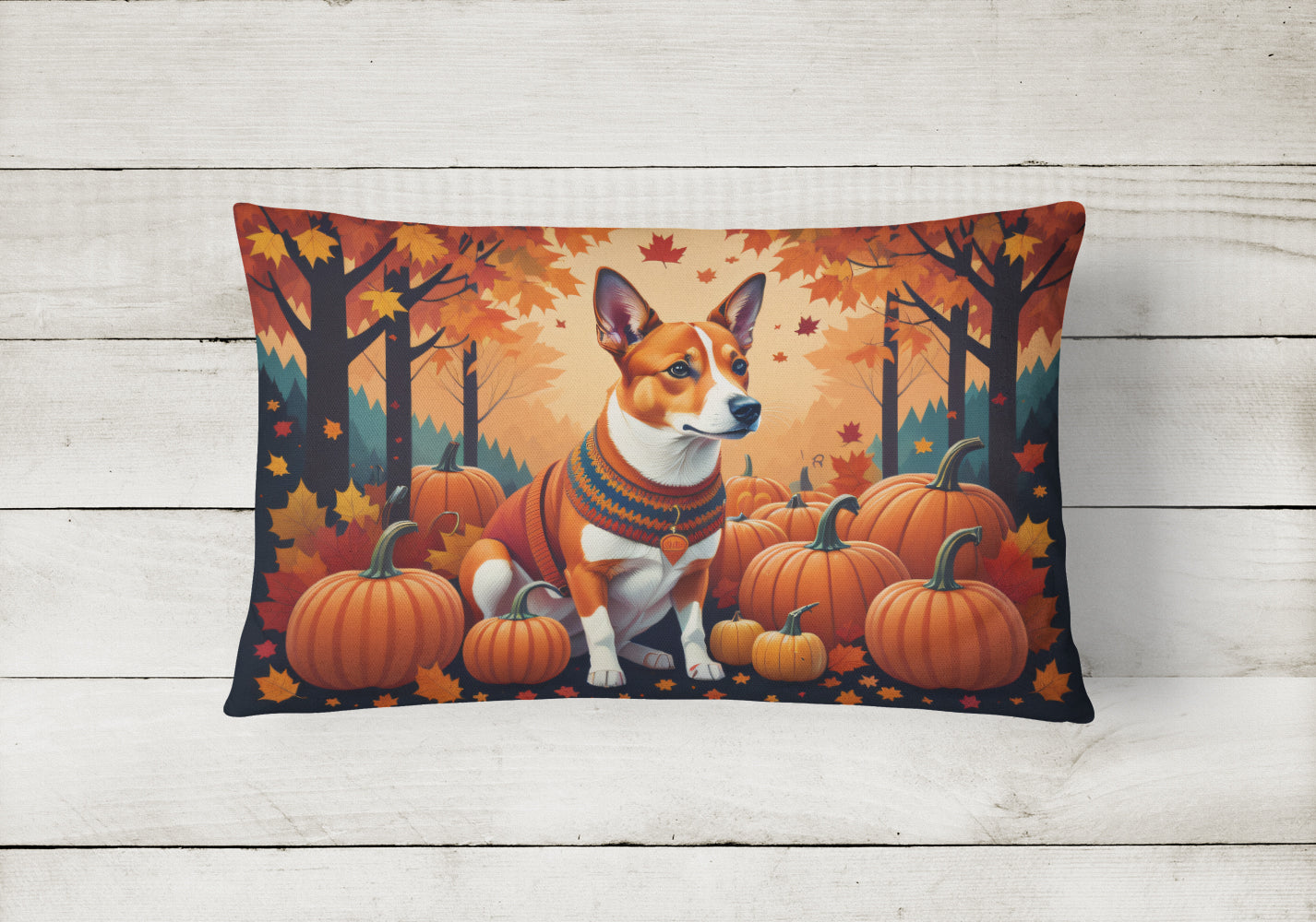 Red Basenji Fall Fabric Decorative Pillow  the-store.com.