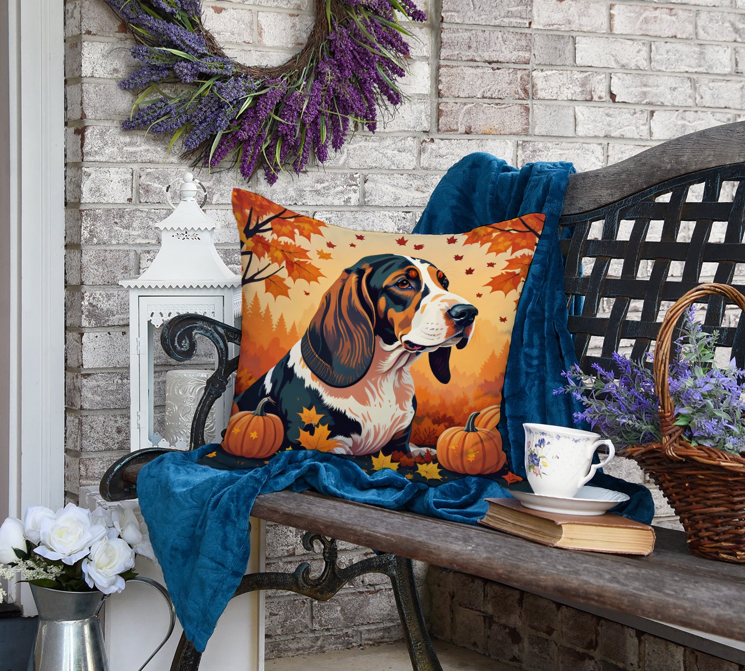 Buy this Basset Hound Fall Fabric Decorative Pillow