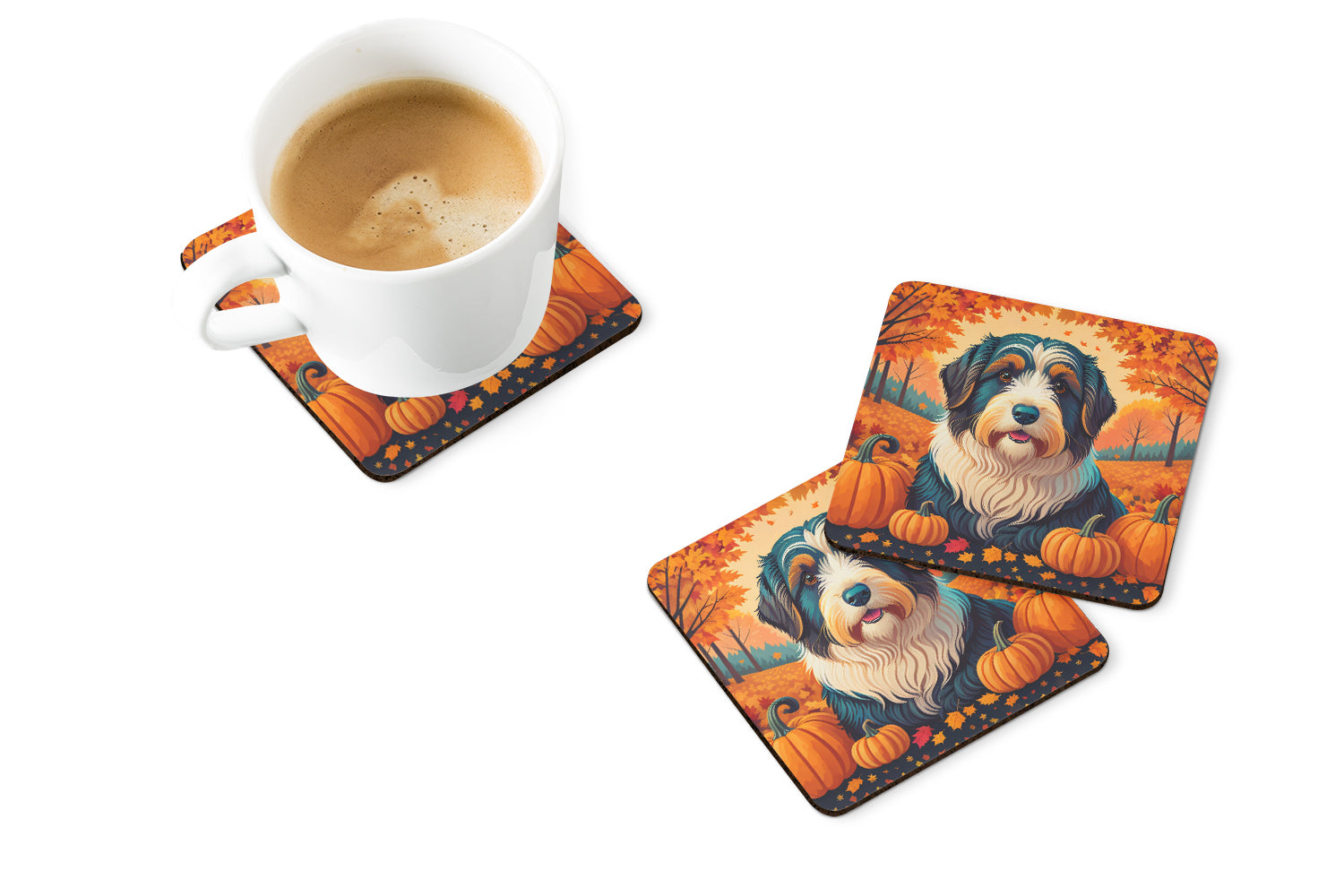 Bearded Collie Fall Foam Coaster Set of 4