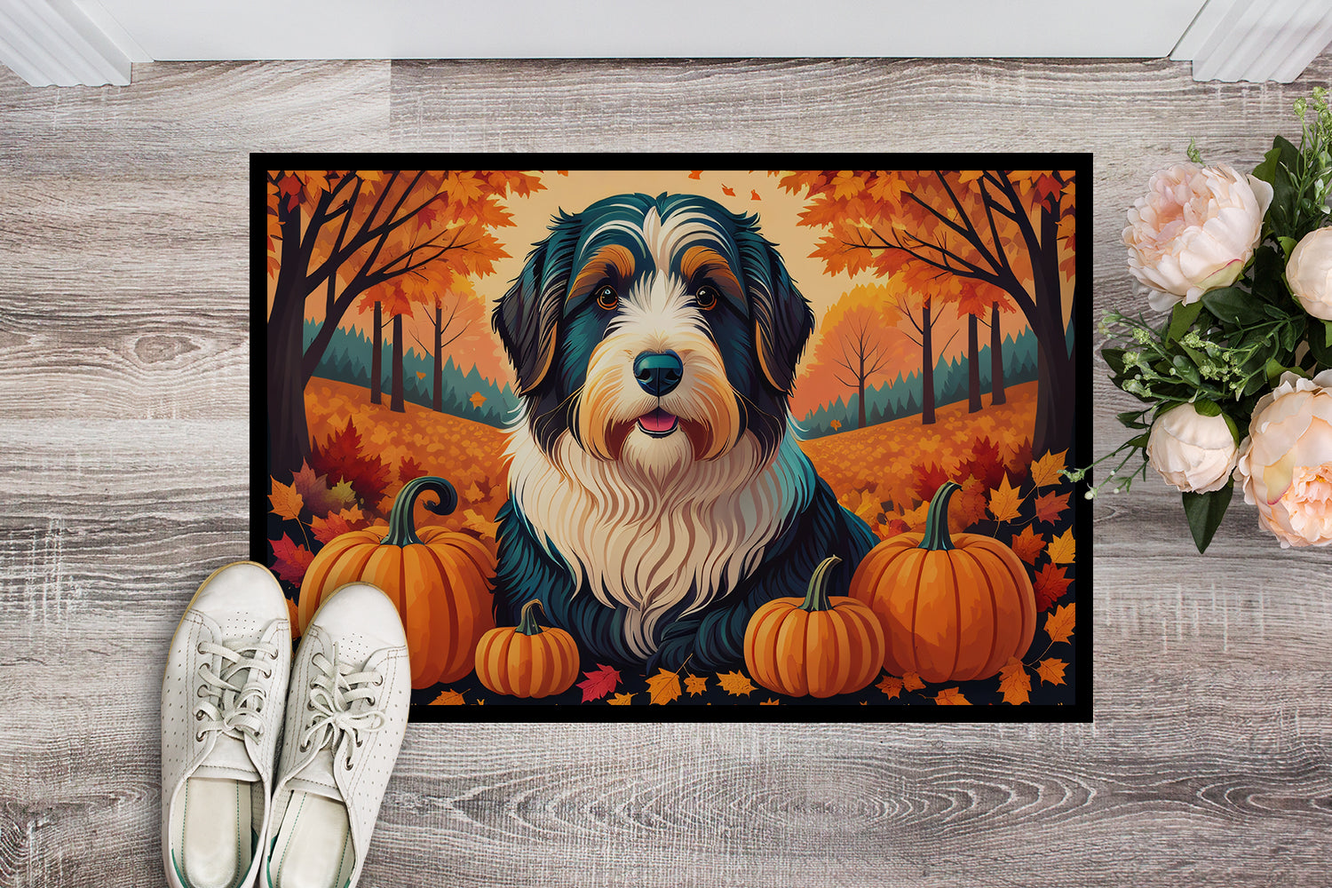 Bearded Collie Fall Indoor or Outdoor Mat 24x36