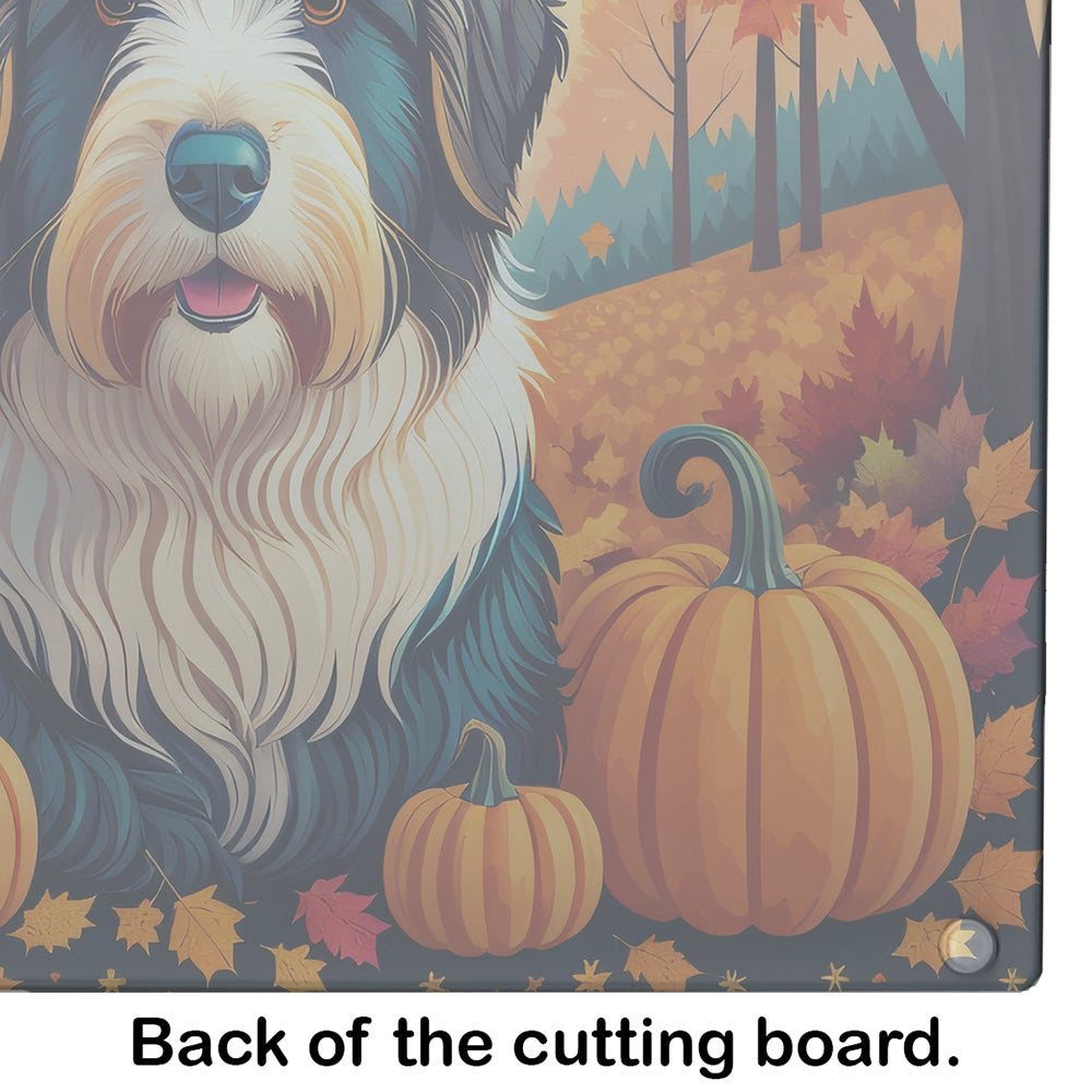 Bearded Collie Fall Glass Cutting Board Large