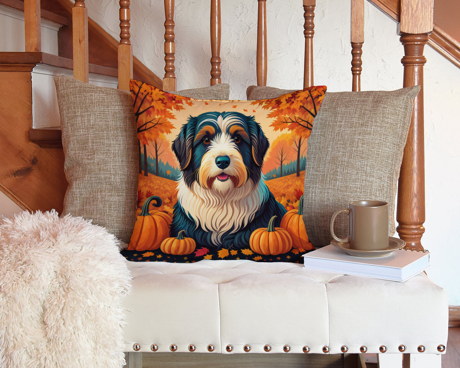 Bearded Collie Fall Fabric Decorative Pillow  the-store.com.