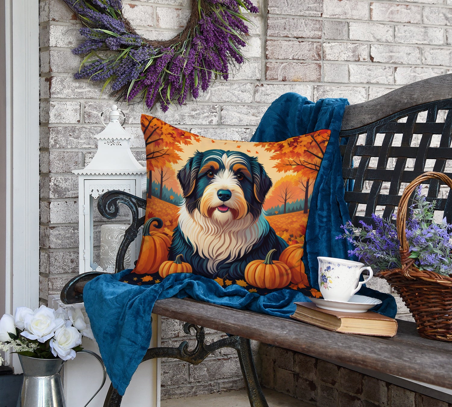 Buy this Bearded Collie Fall Fabric Decorative Pillow