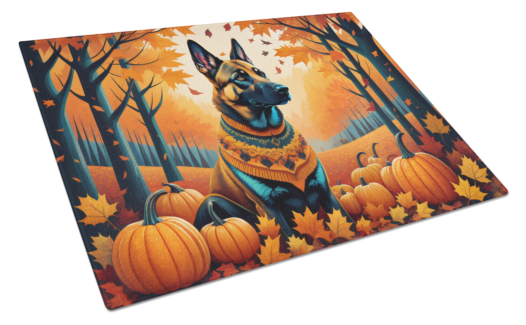 Buy this Belgian Malinois Fall Glass Cutting Board Large