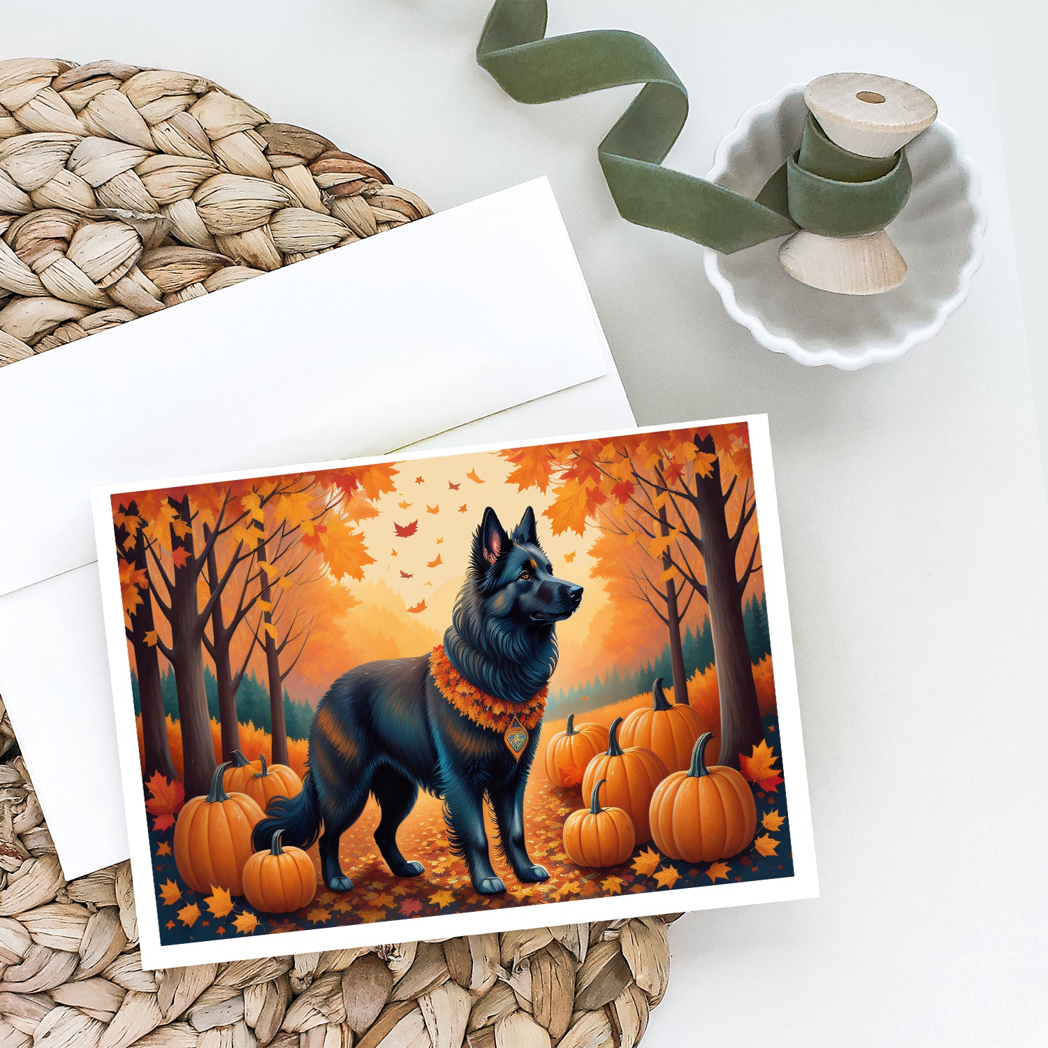 Belgian Sheepdog Fall Greeting Cards and Envelopes Pack of 8  the-store.com.