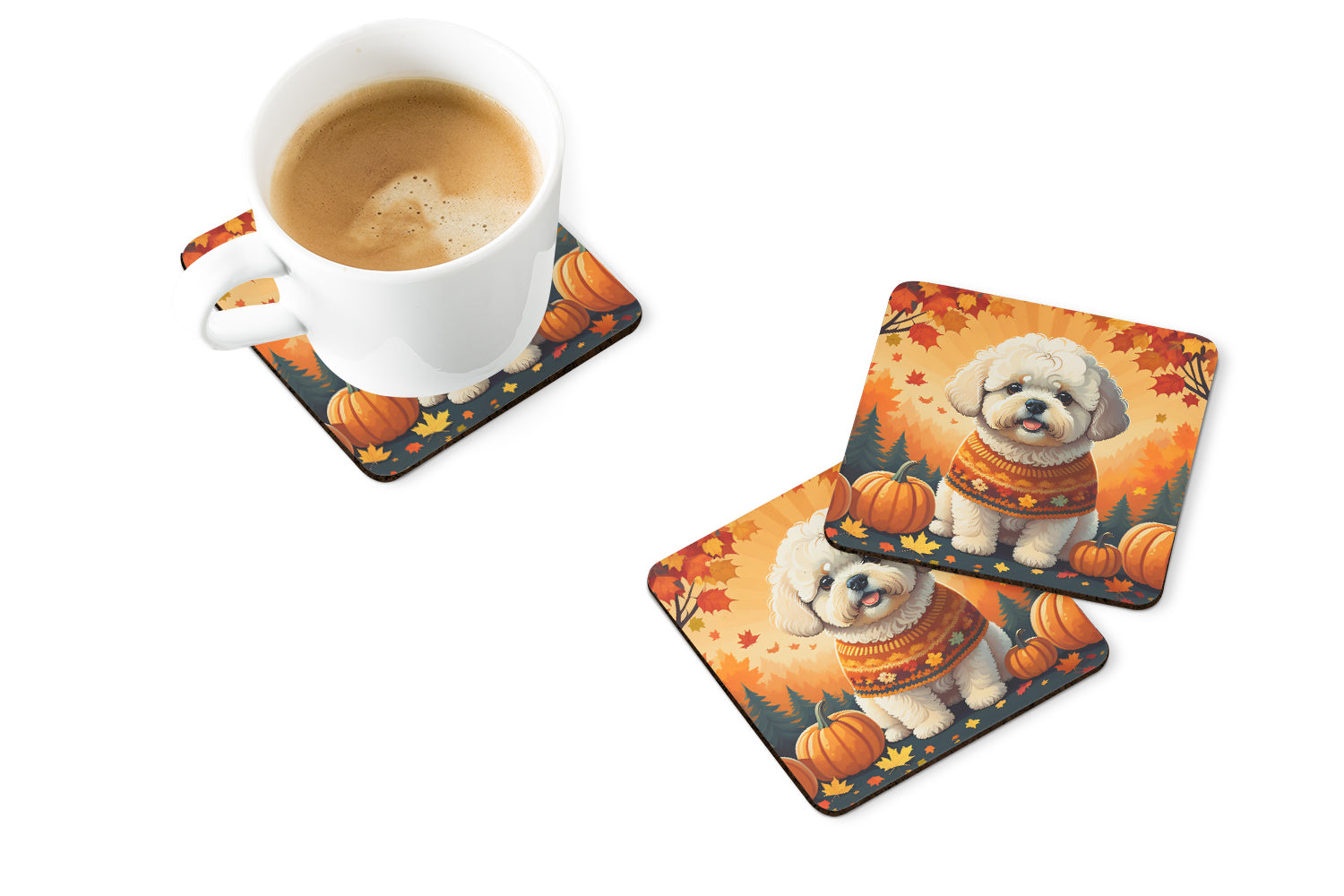 Buy this Bichon Frise Fall Foam Coaster Set of 4