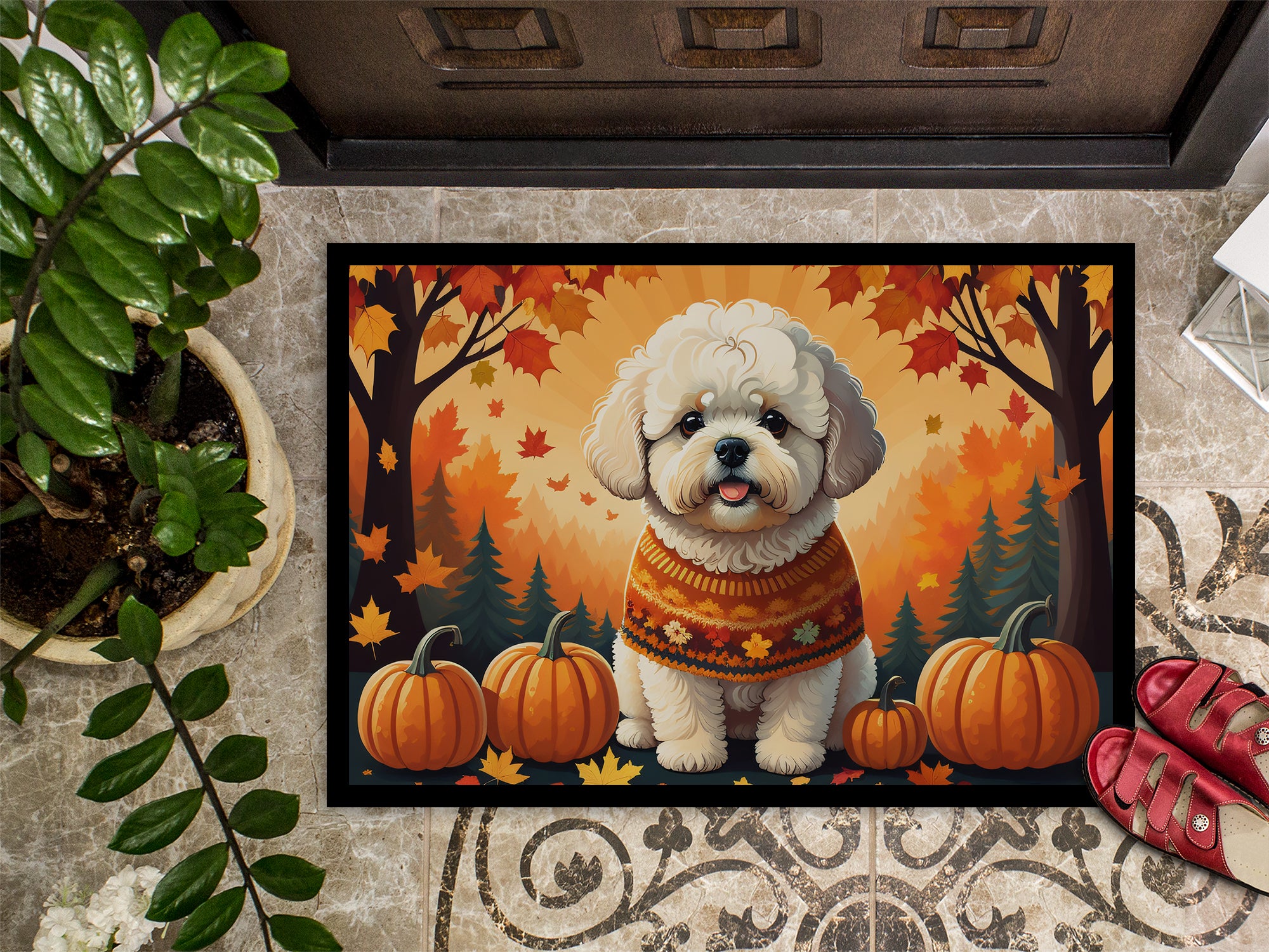 Bichon Frise Fall Indoor or Outdoor Mat 24x36  the-store.com.