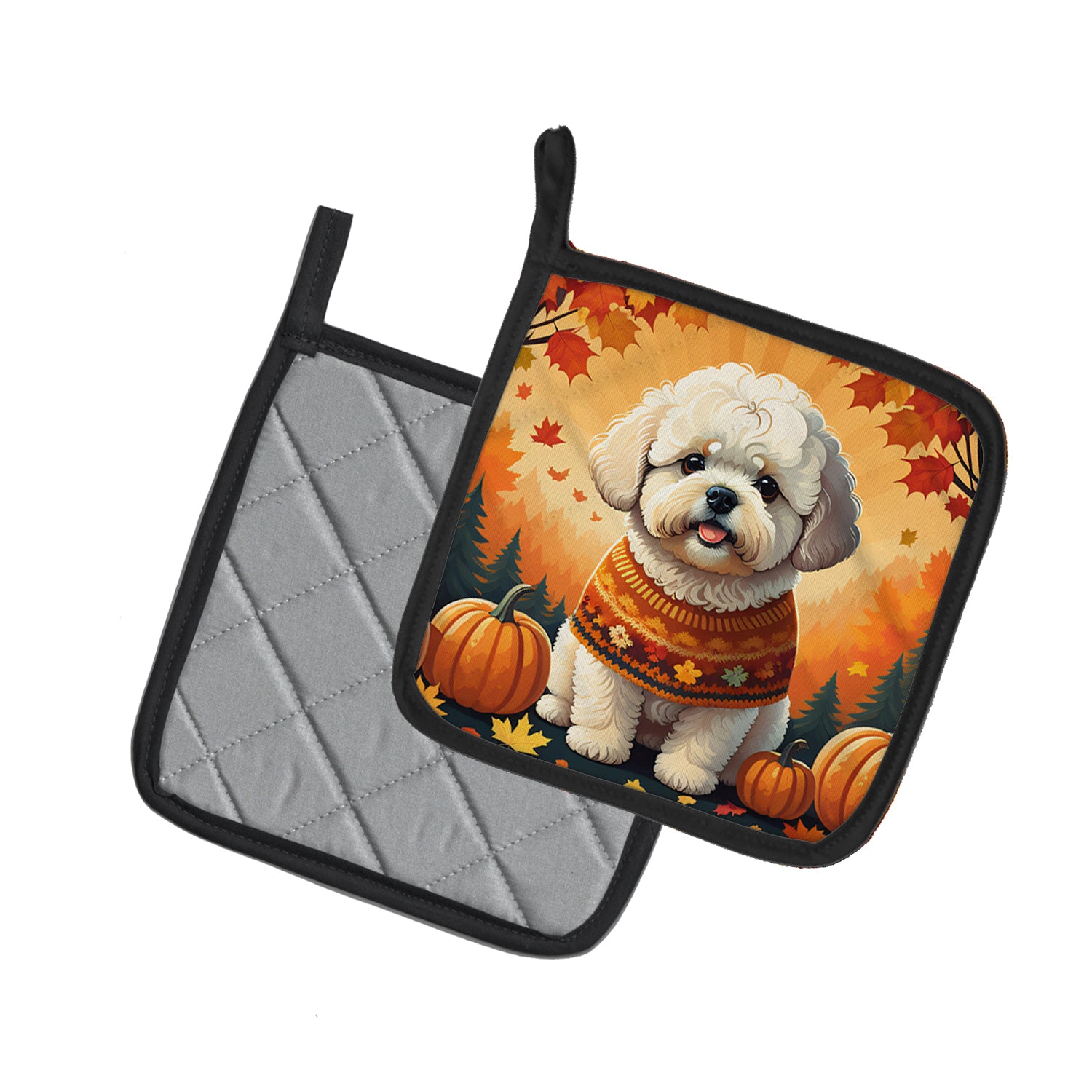 Bichon Frise Fall Pair of Pot Holders