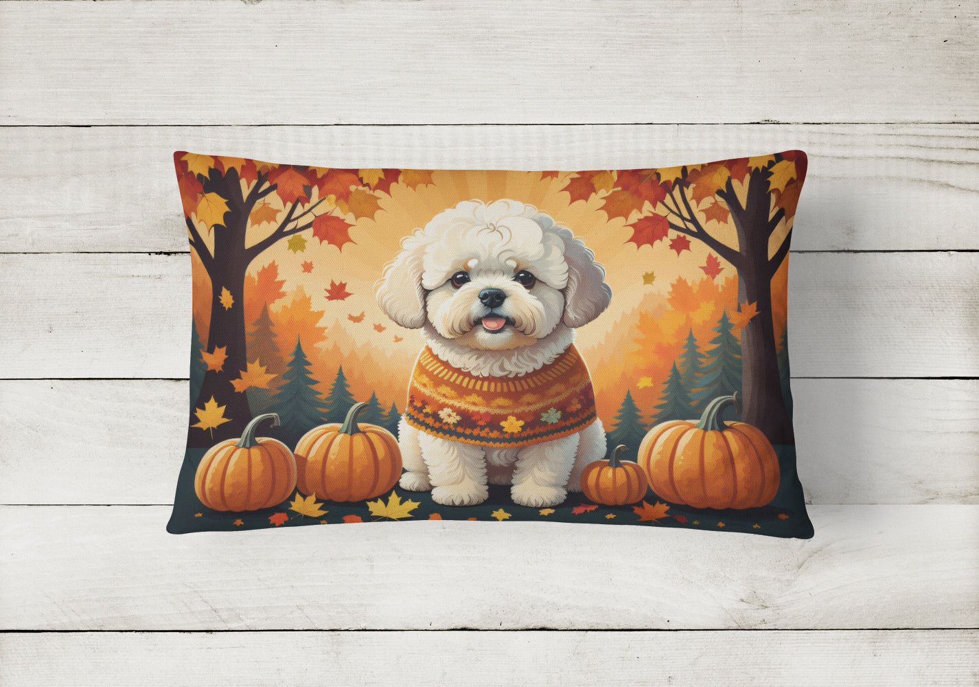 Bichon Frise Fall Fabric Decorative Pillow