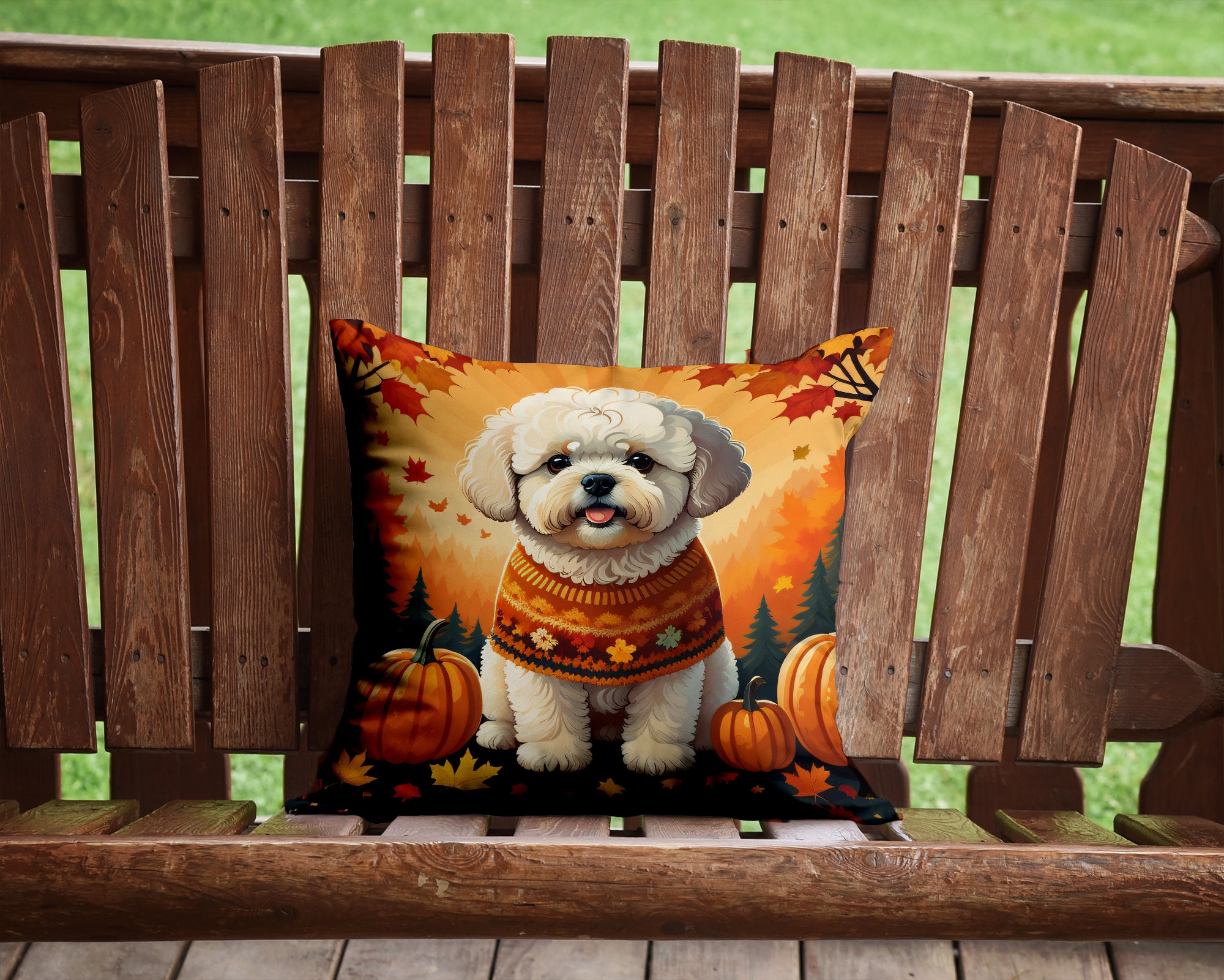 Bichon Frise Fall Fabric Decorative Pillow