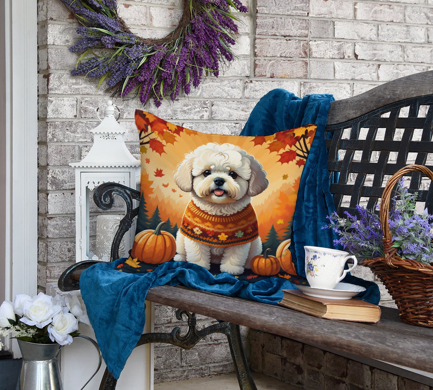 Bichon Frise Fall Fabric Decorative Pillow