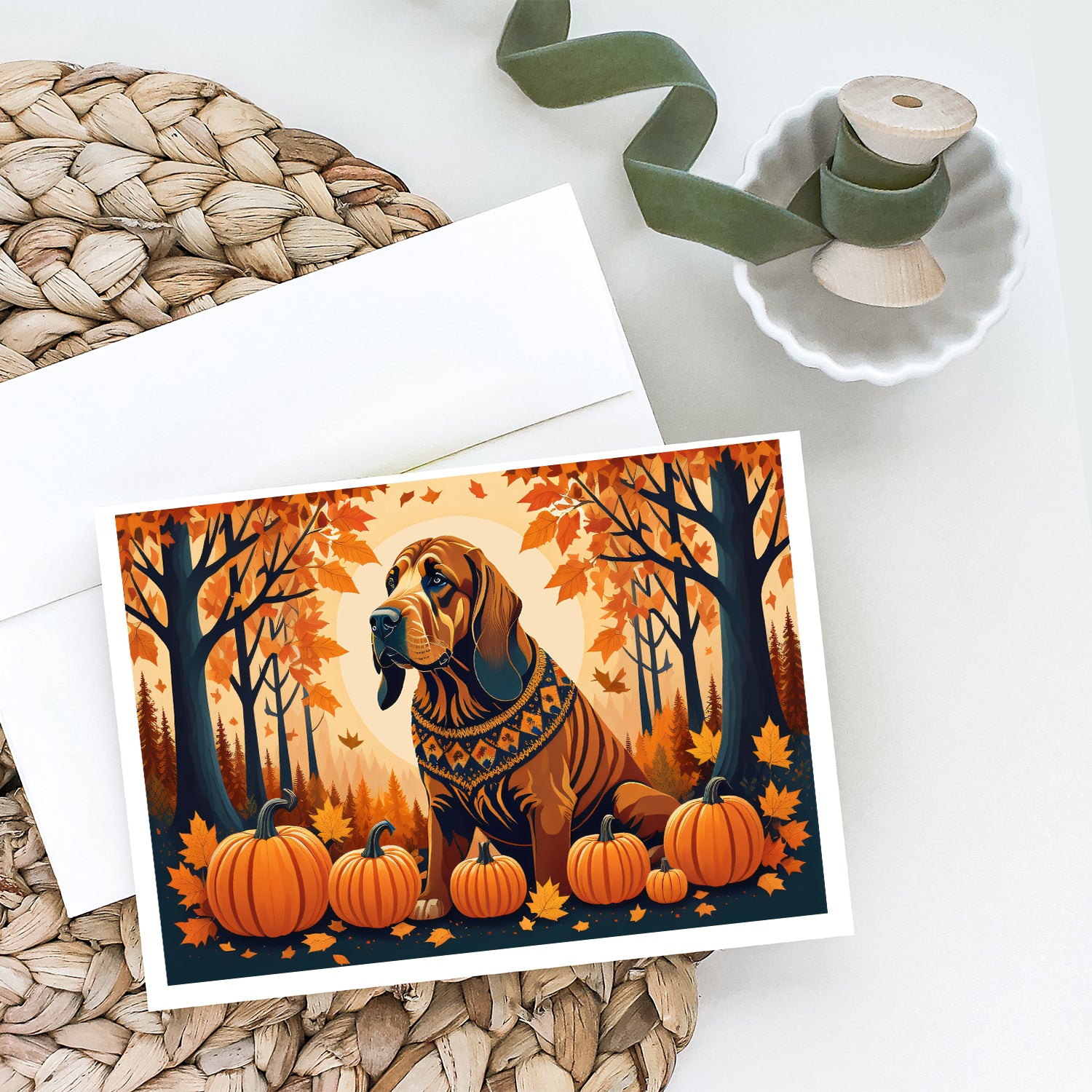 Buy this Bloodhound Fall Greeting Cards and Envelopes Pack of 8