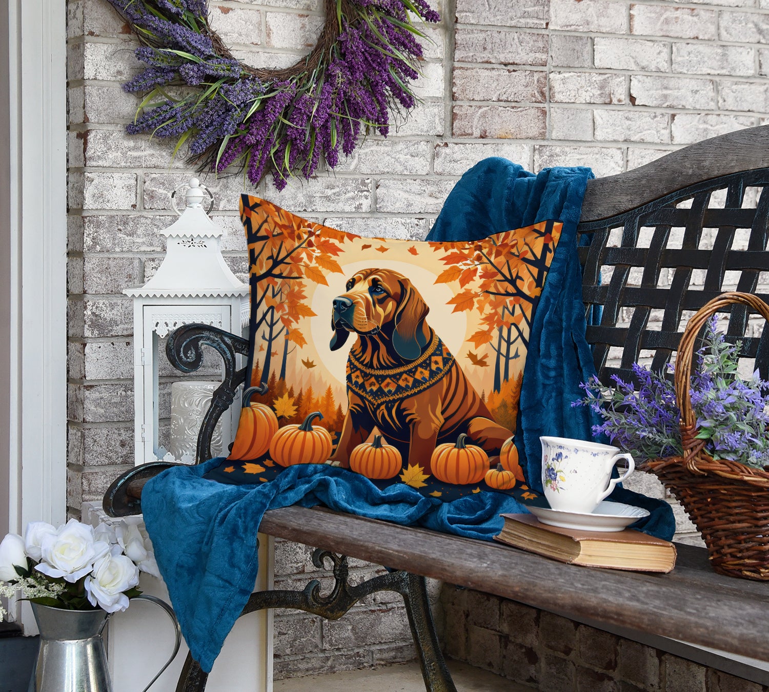 Bloodhound Fall Fabric Decorative Pillow