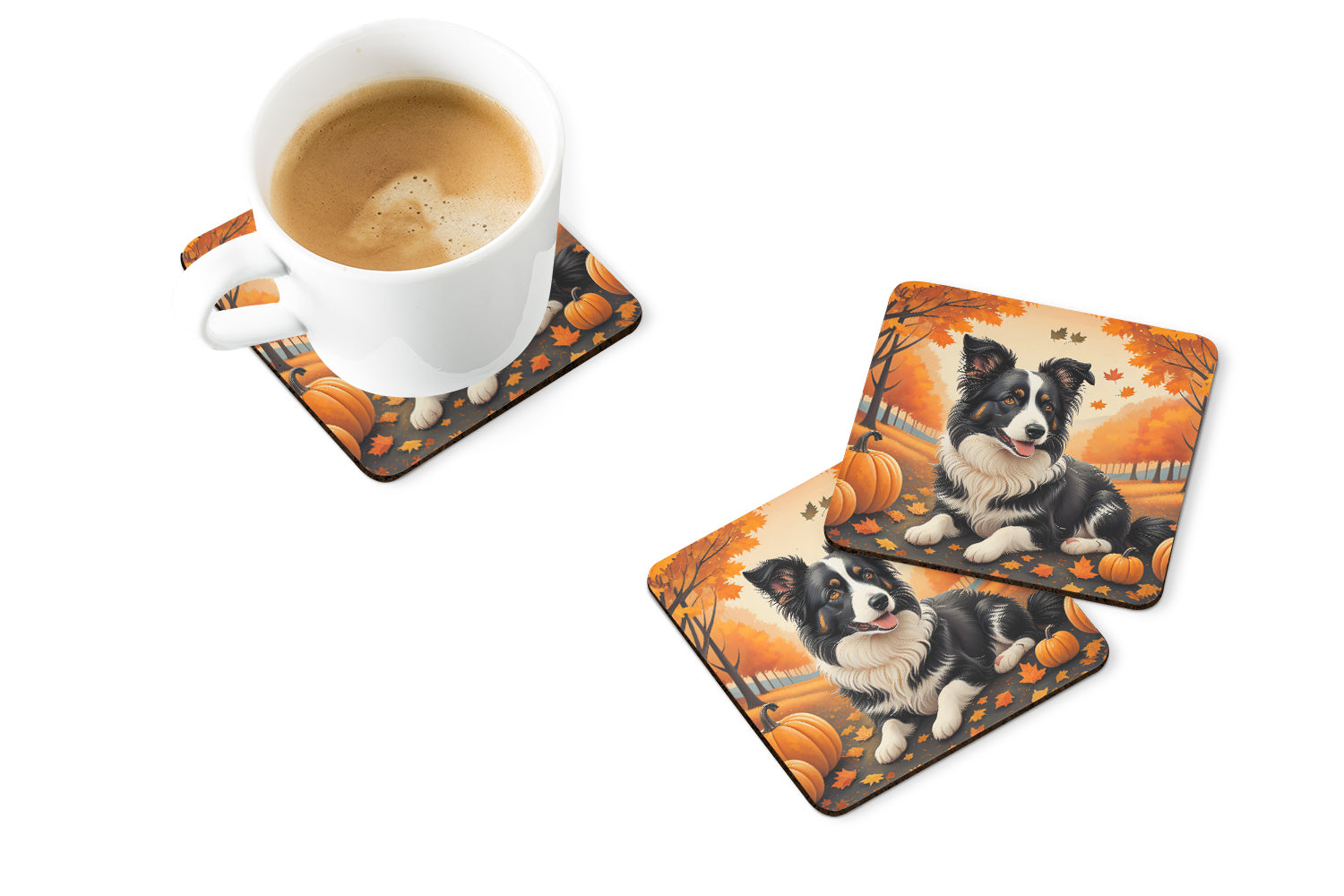 Border Collie Fall Foam Coaster Set of 4