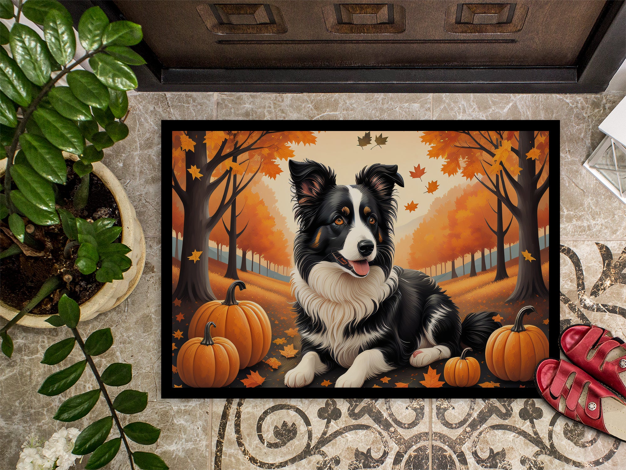 Border Collie Fall Indoor or Outdoor Mat 24x36  the-store.com.