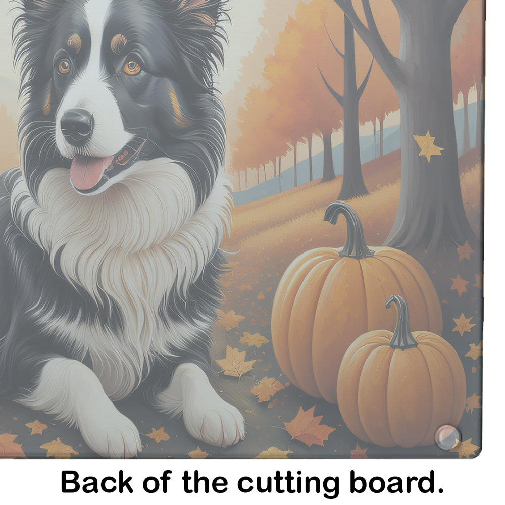 Border Collie Fall Glass Cutting Board Large