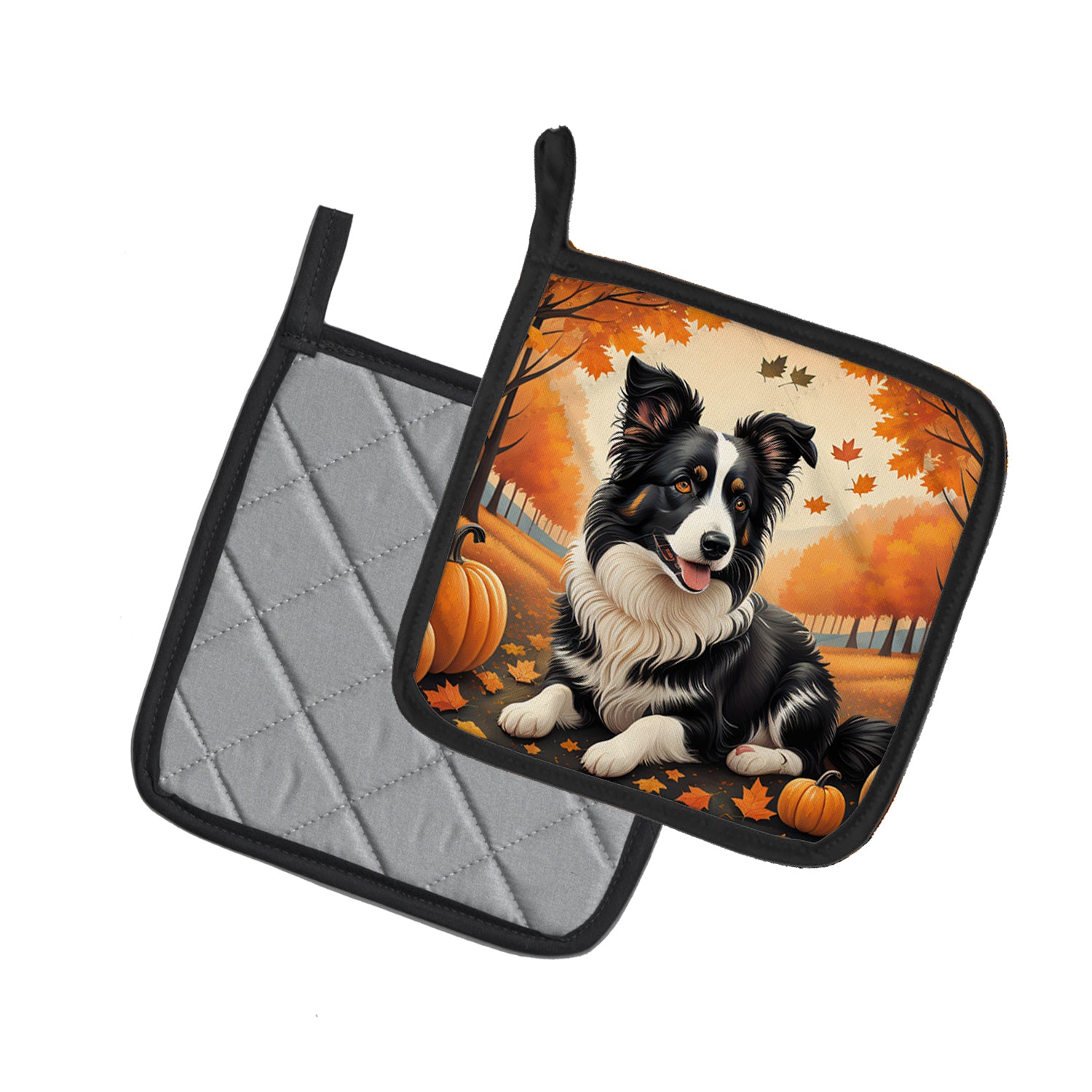 Border Collie Fall Pair of Pot Holders  the-store.com.