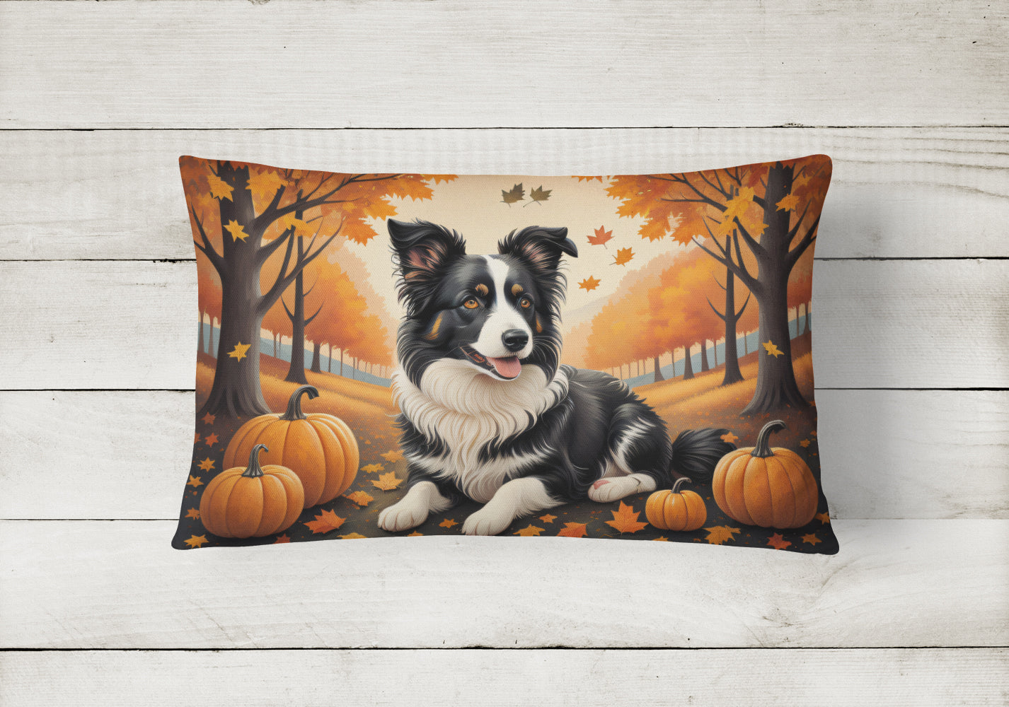 Border Collie Fall Fabric Decorative Pillow