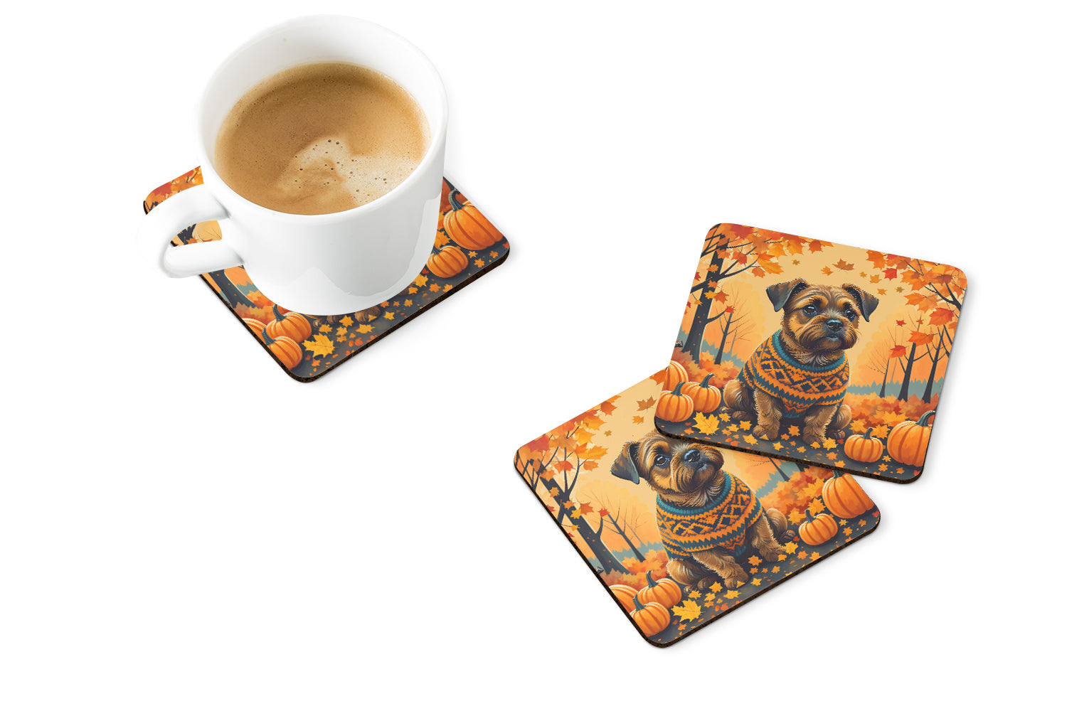 Border Terrier Fall Foam Coaster Set of 4