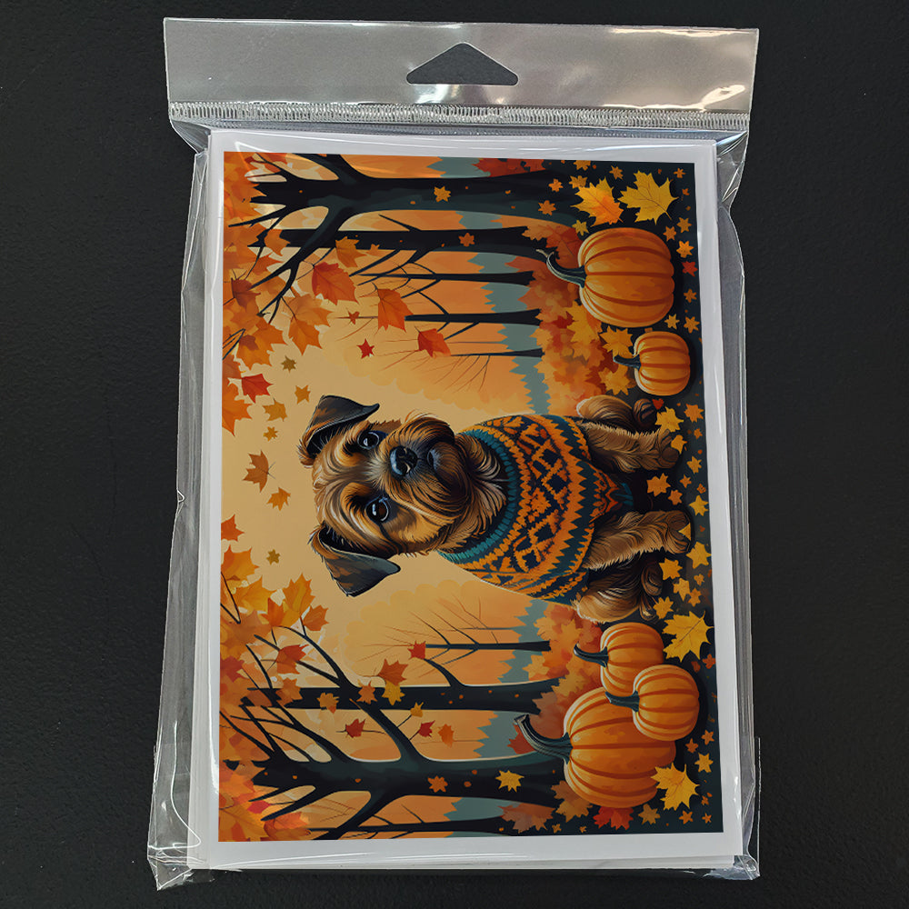 Border Terrier Fall Greeting Cards and Envelopes Pack of 8