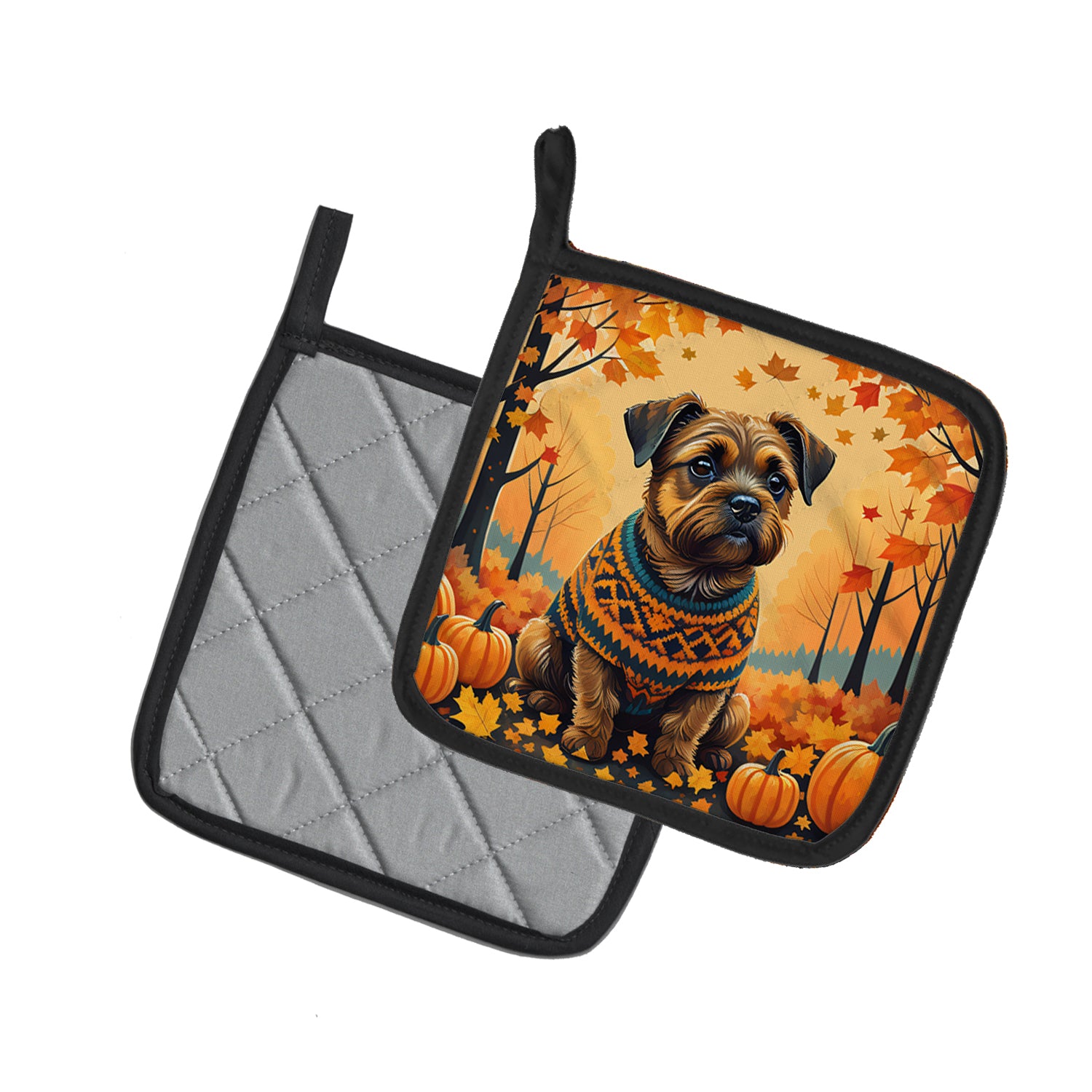 Border Terrier Fall Pair of Pot Holders  the-store.com.