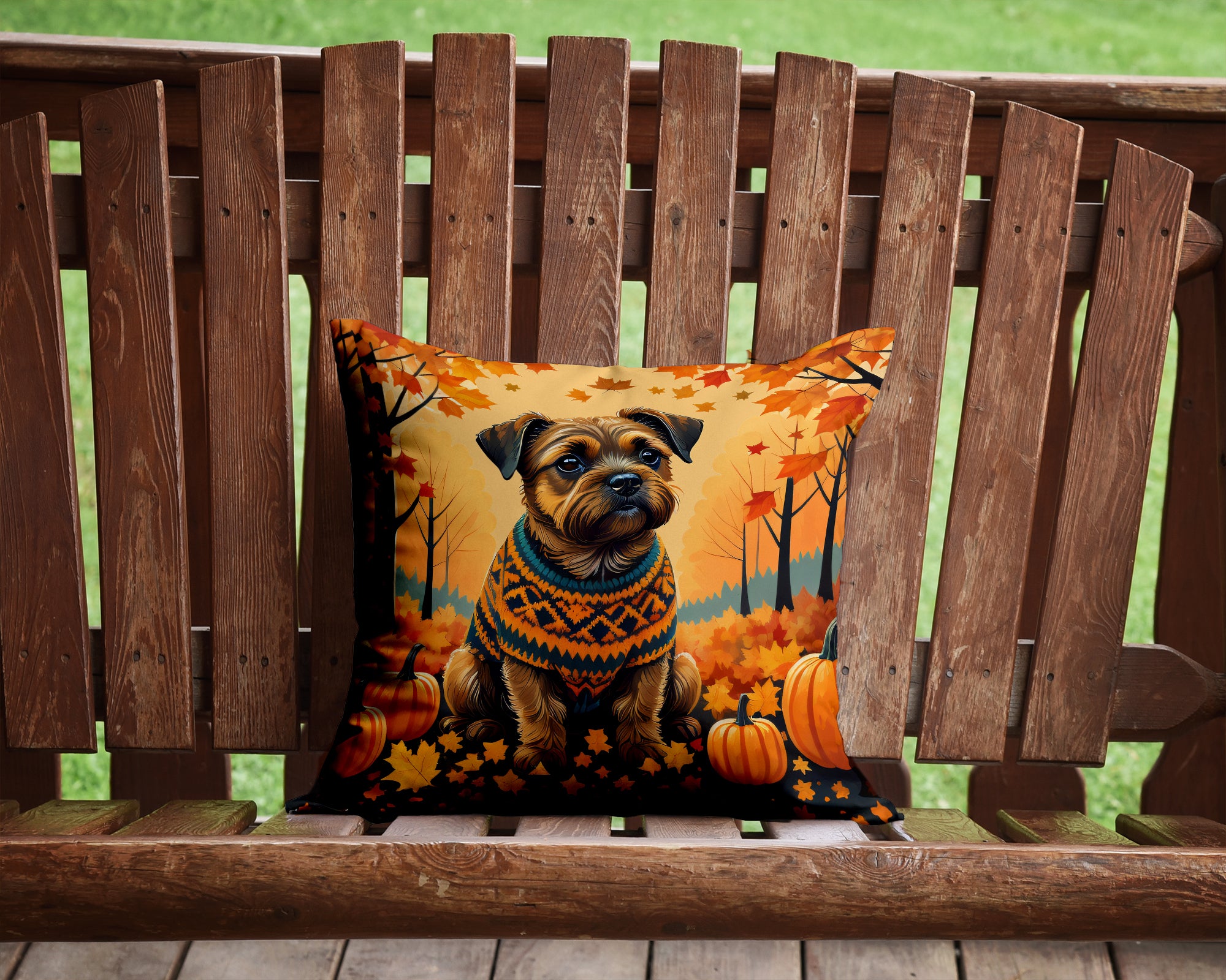 Border Terrier Fall Fabric Decorative Pillow  the-store.com.