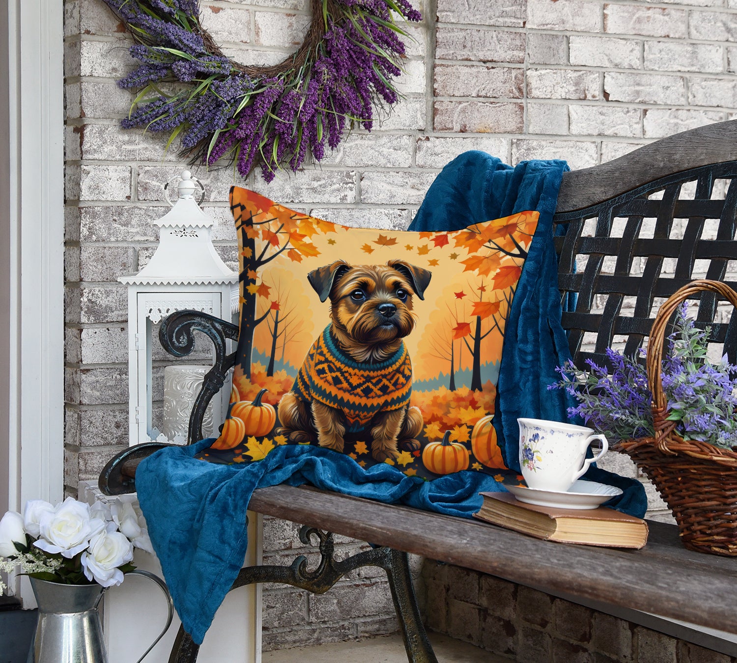 Border Terrier Fall Fabric Decorative Pillow  the-store.com.