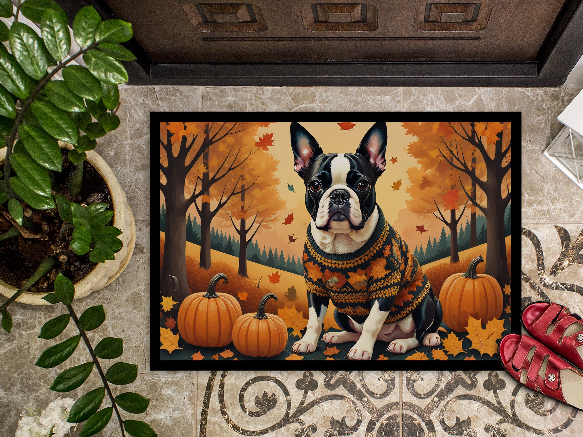 Boston Terrier Fall Doormat 18x27  the-store.com.