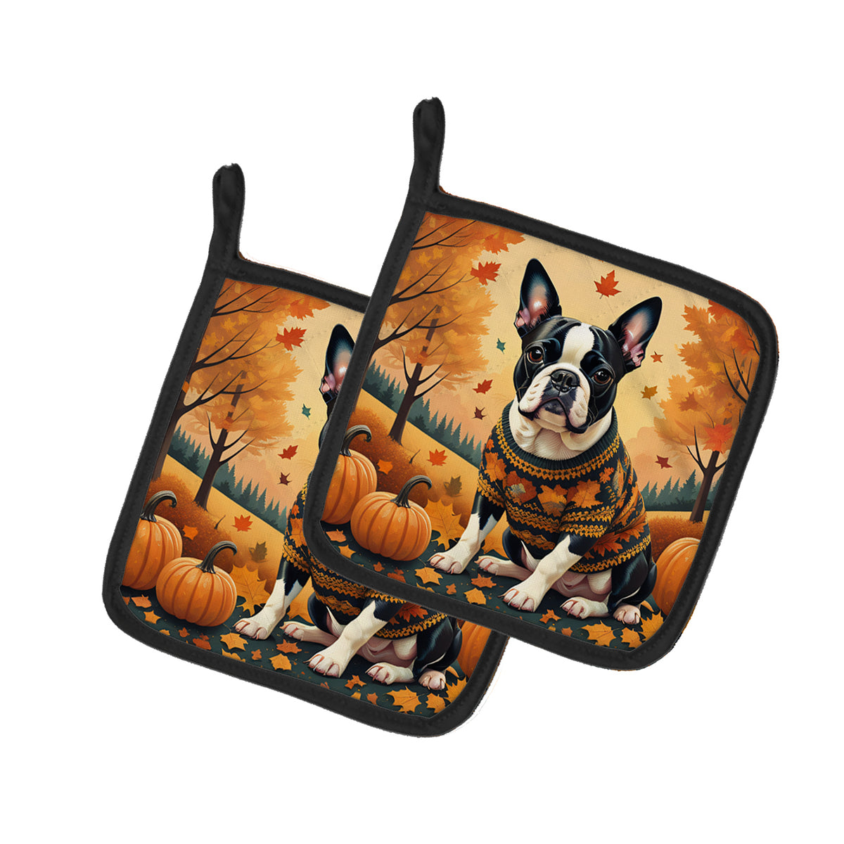 Buy this Boston Terrier Fall Pair of Pot Holders