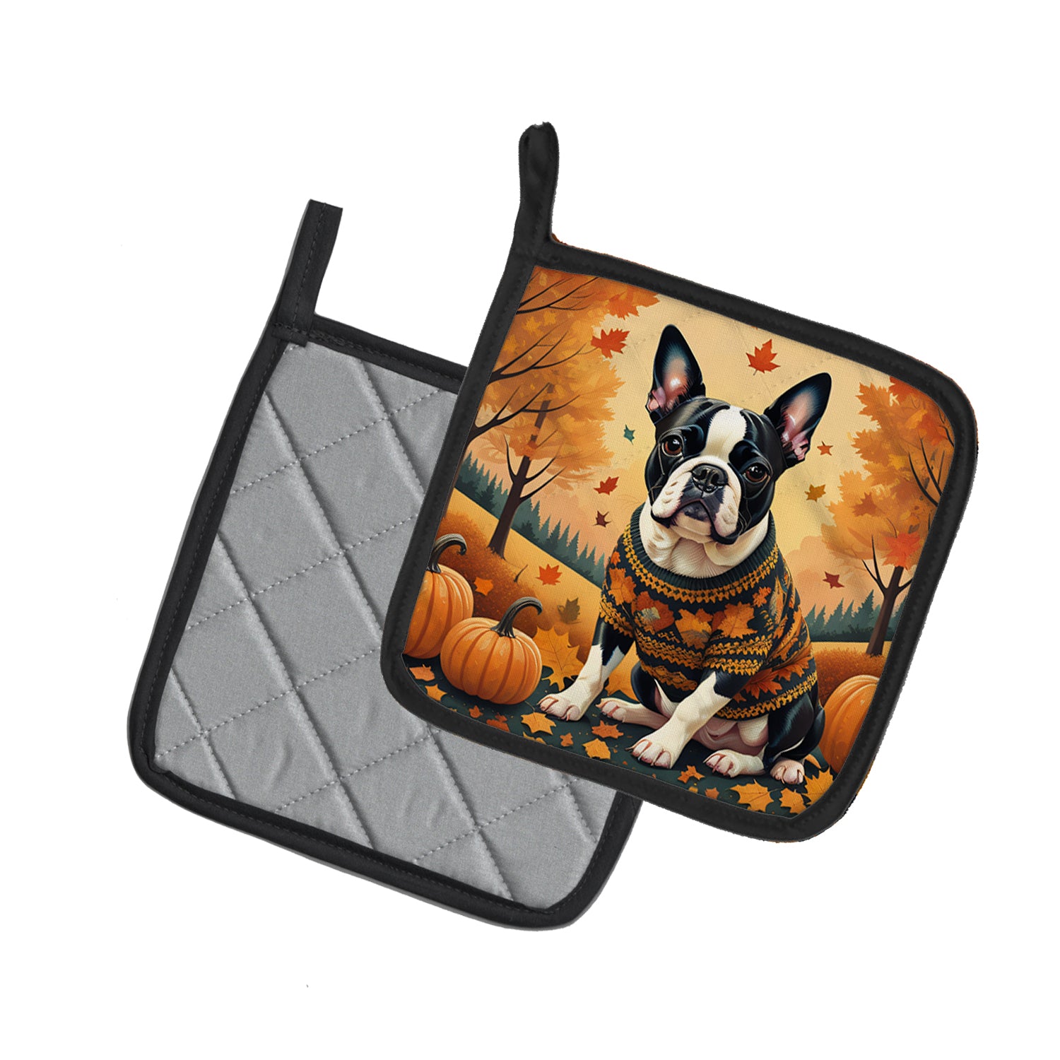 Boston Terrier Fall Pair of Pot Holders  the-store.com.