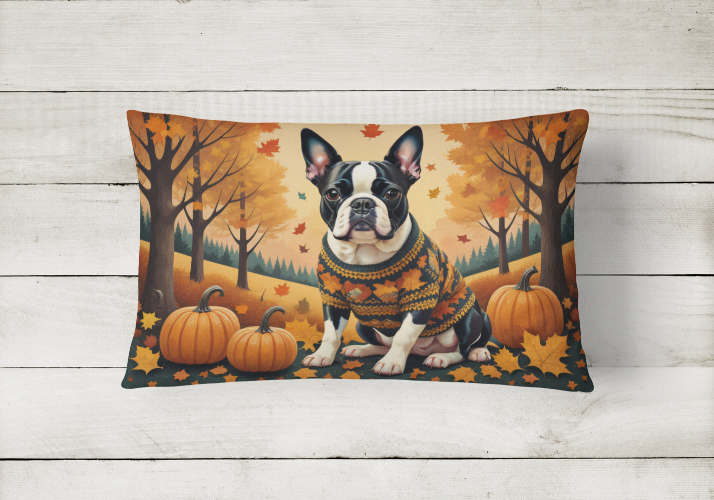 Boston Terrier Fall Fabric Decorative Pillow  the-store.com.