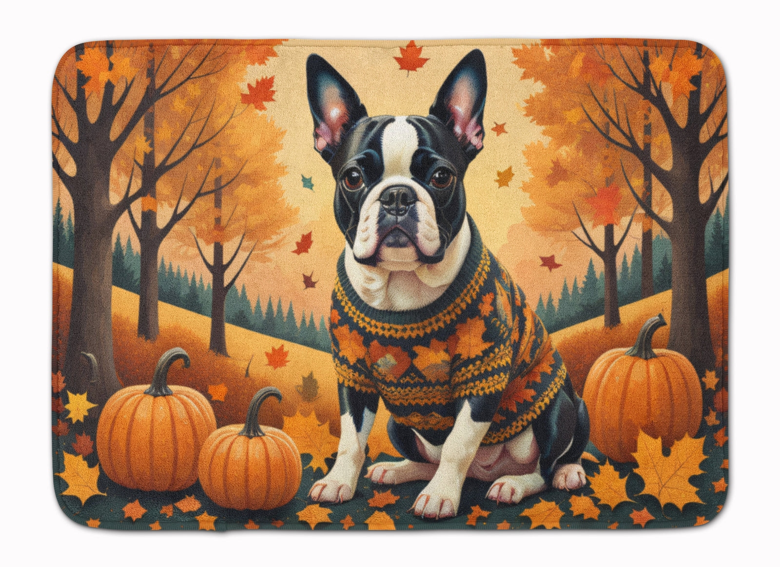 Buy this Boston Terrier Fall Memory Foam Kitchen Mat